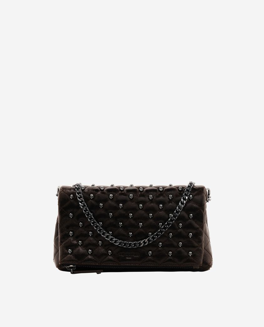 The Kooples WOMEN BROWN heritage small clutch bag in brown cracked leather