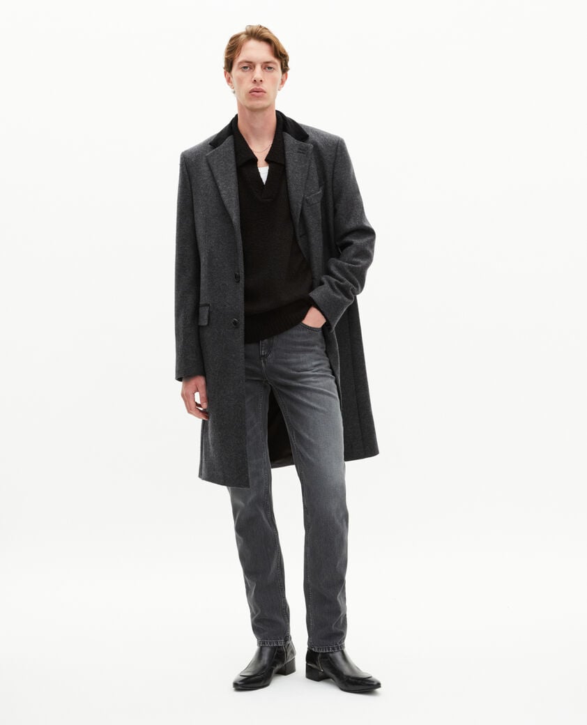 The Kooples HERREN ANTHRACITE langer anthrazitgrauer wollmantel