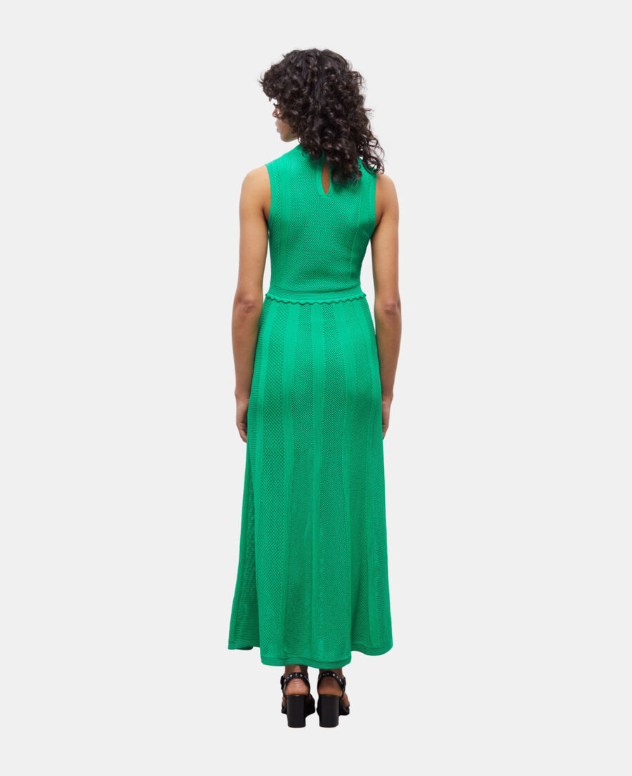 long green dress in openwork mesh