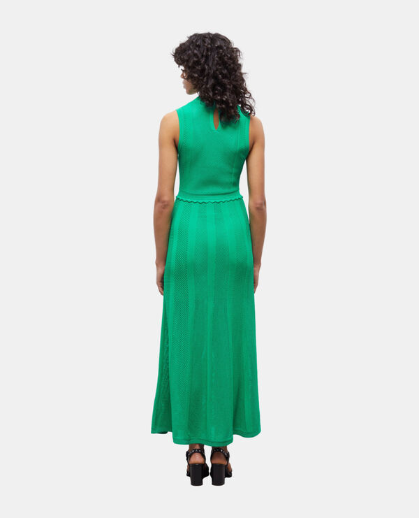 long green dress in openwork mesh