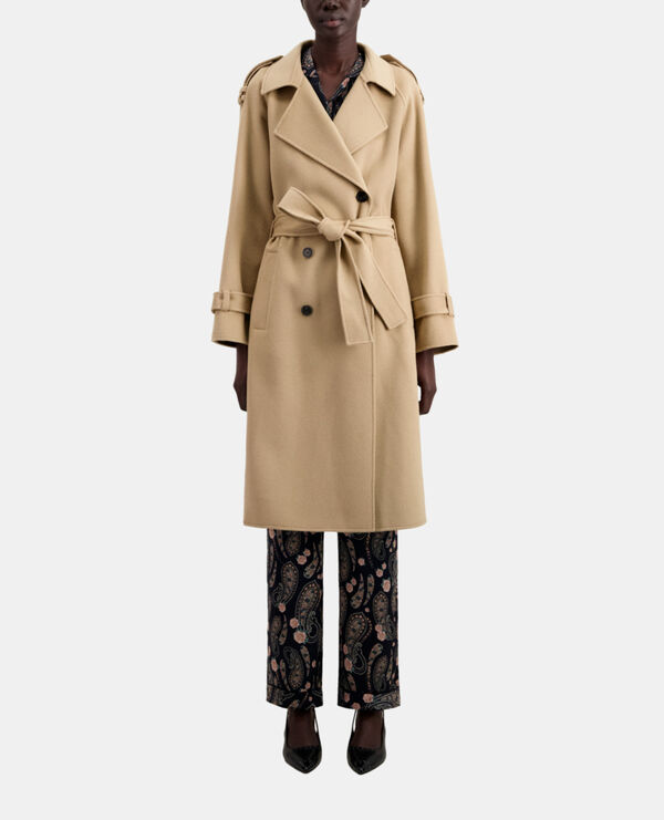 manteau long beige en mélange de laine