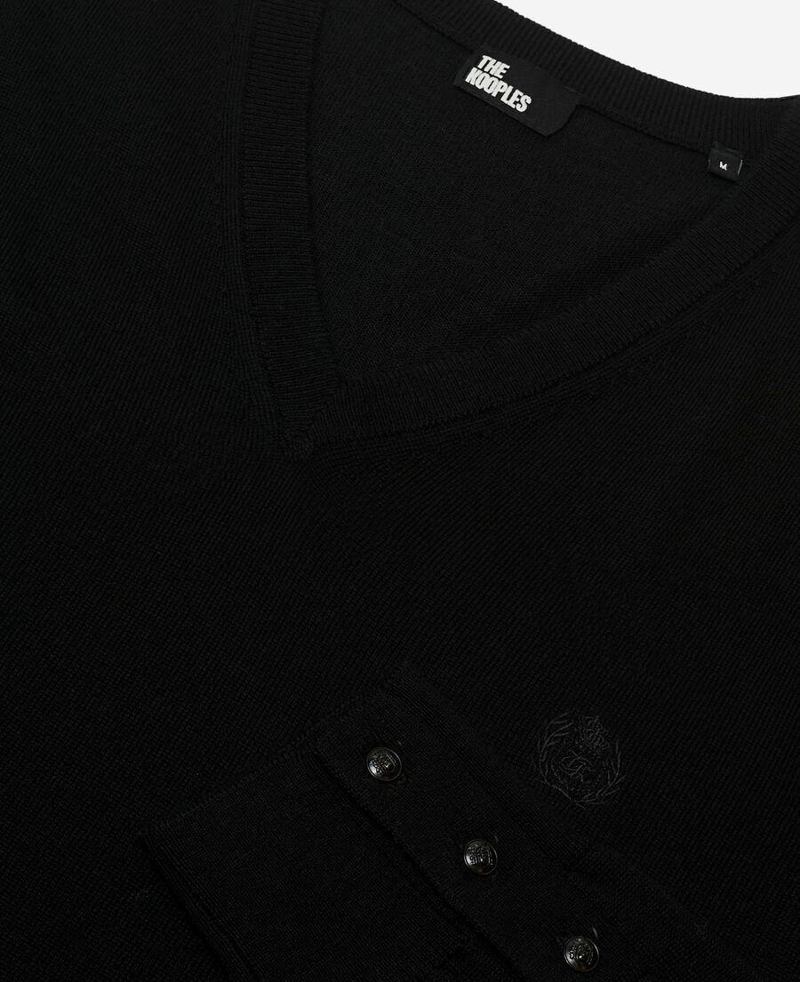 The Kooples HOMME BLACK pull col v en laine mérinos noir