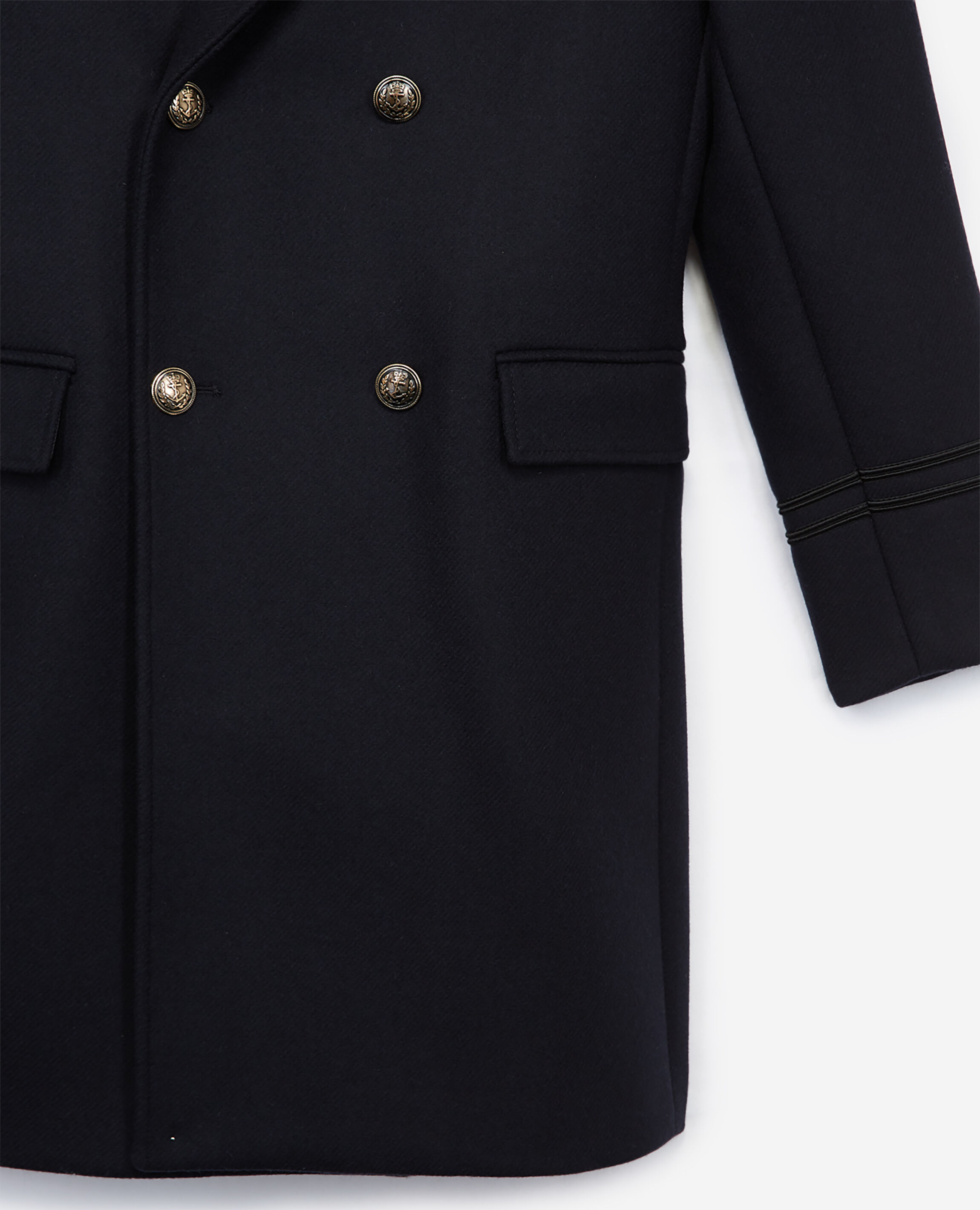 Navy coat gold buttons top