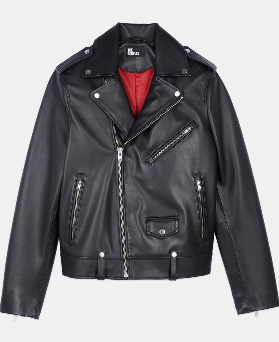 The Kooples HOMME BLACK blouson biker en cuir noir