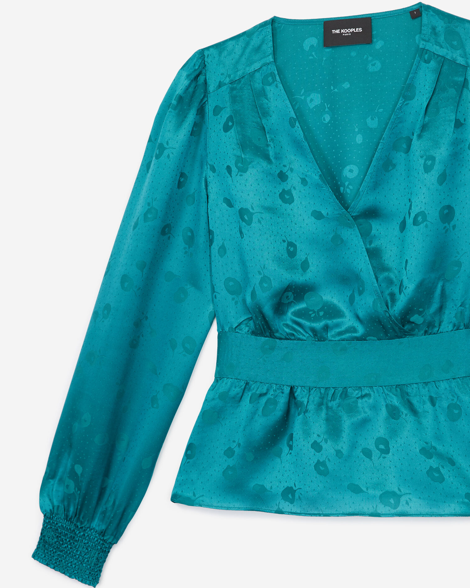 Satiny green wrap top, EMERAUDE, hi-res image number null