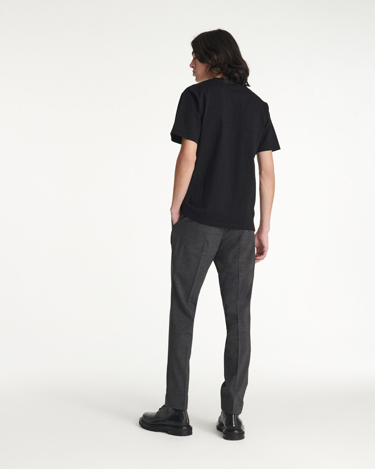 The Kooples HOMME BLACK t-shirt noir coton à œillet contrasté