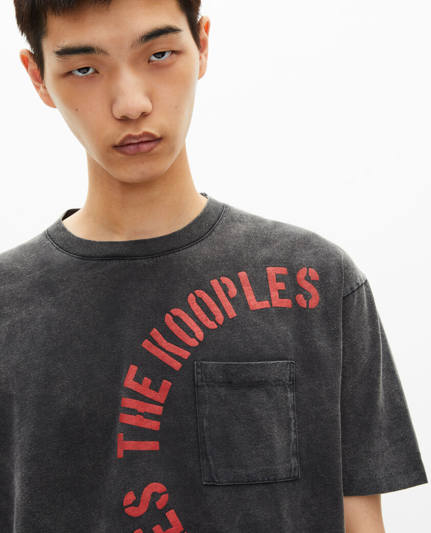 The Kooples MEN BLACK WASHED t-shirt with grey screen print