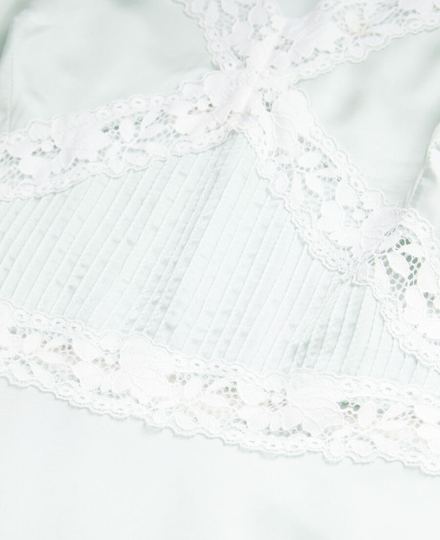 long light green dress with lace details