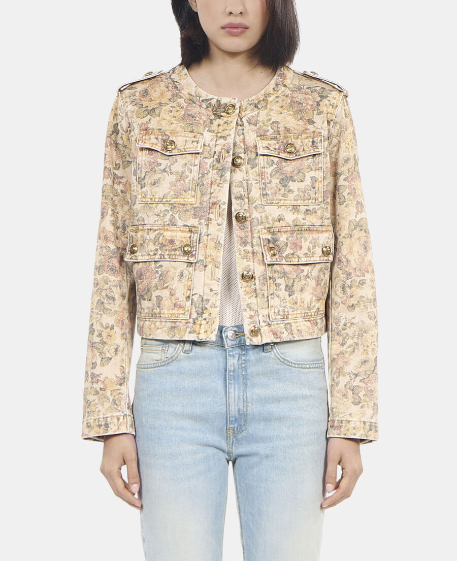 The Kooples DAMEN BEIGE LINEN jacke mit blumendruck