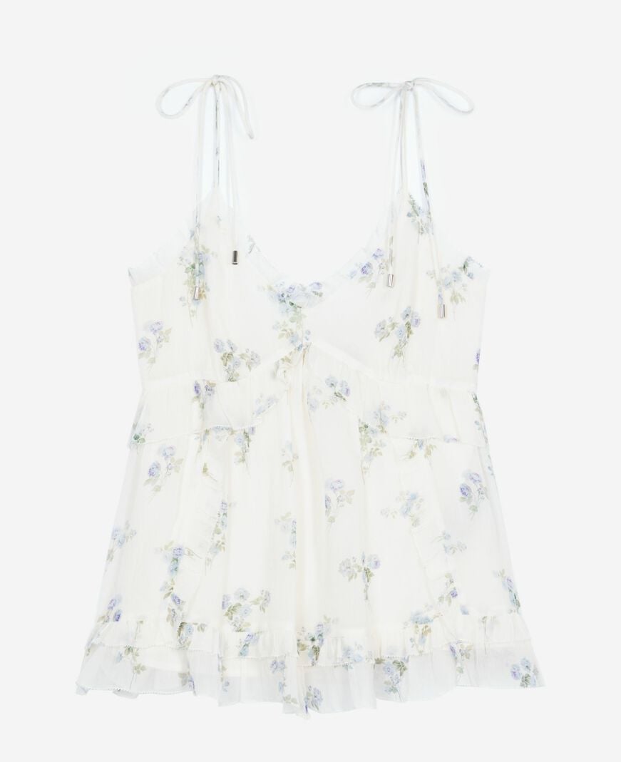 The Kooples WOMEN WHITE / SKY BLUE white floral ruffle top