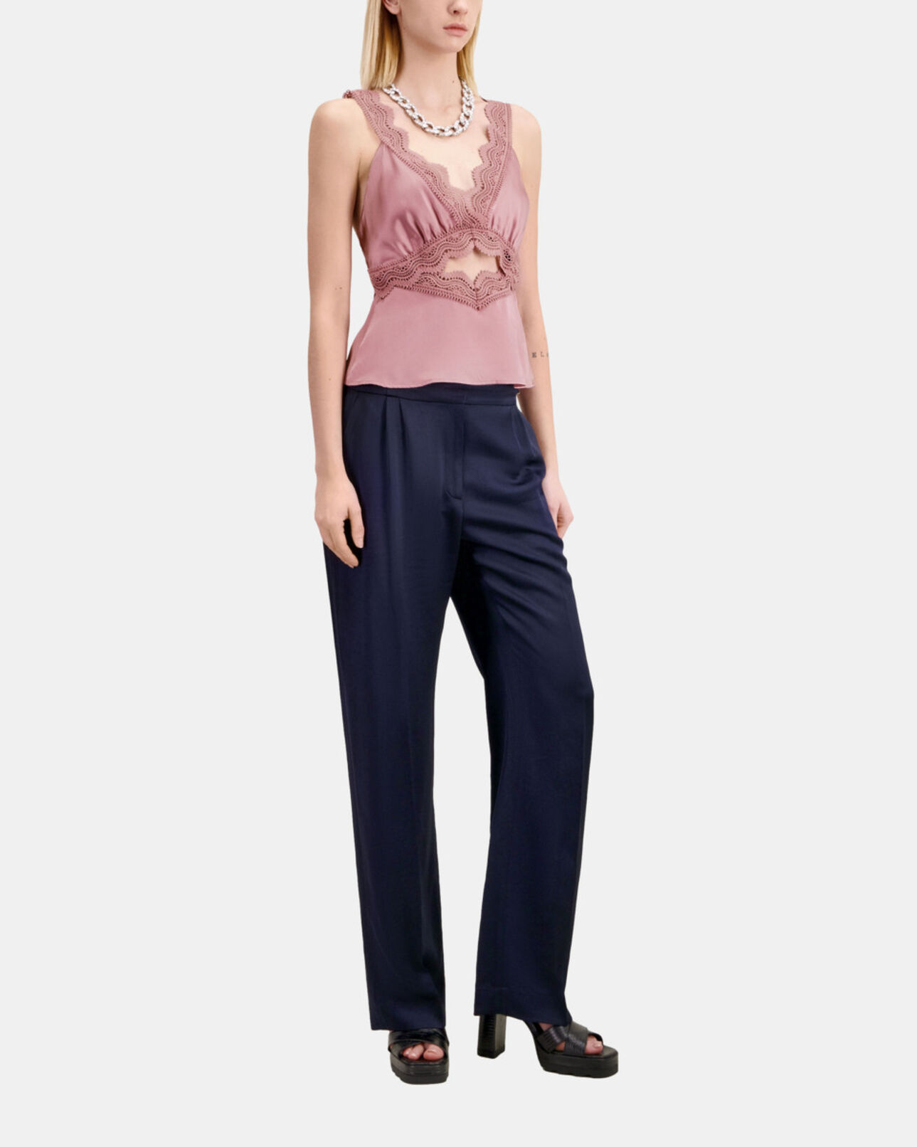The Kooples DAMEN PINK WOOD lila top mit guipure-details