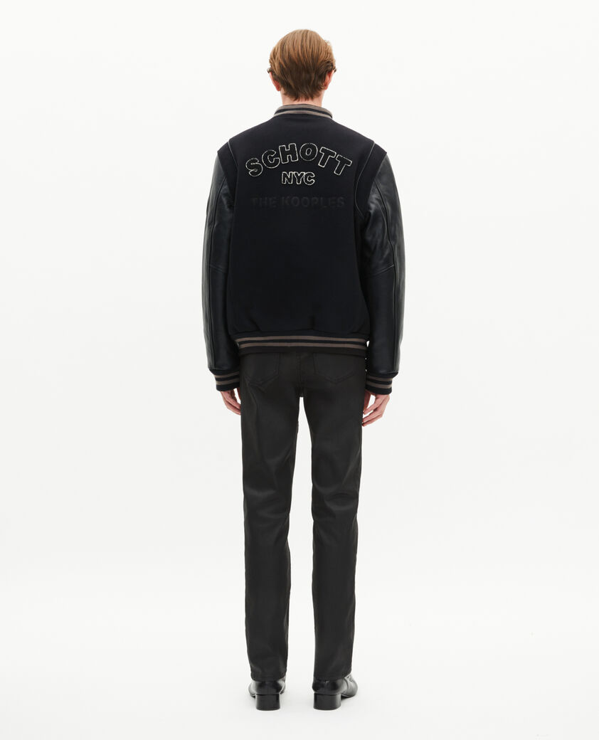 The Kooples HERREN BLACK varsity-jacke aus schwarzem leder the kooples x schott nyc
