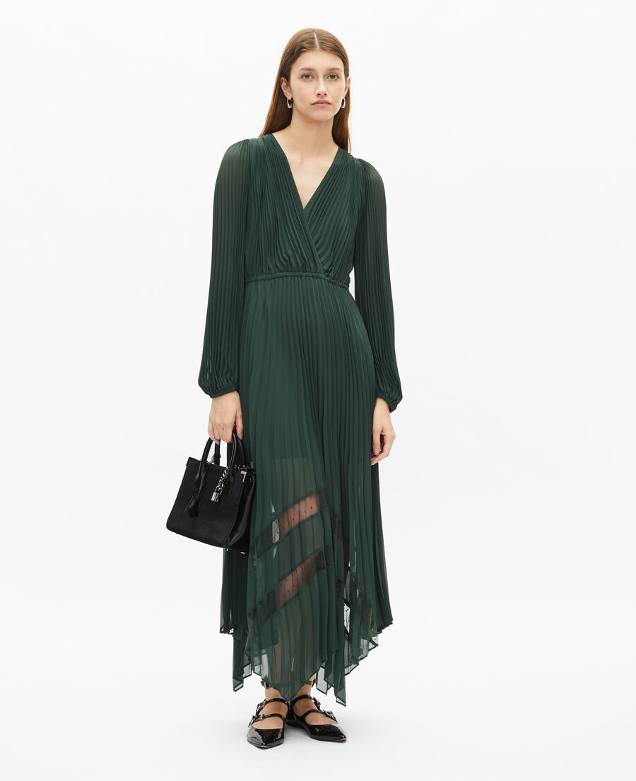 The Kooples FEMME WOOD KAKI robe longue plissée verte