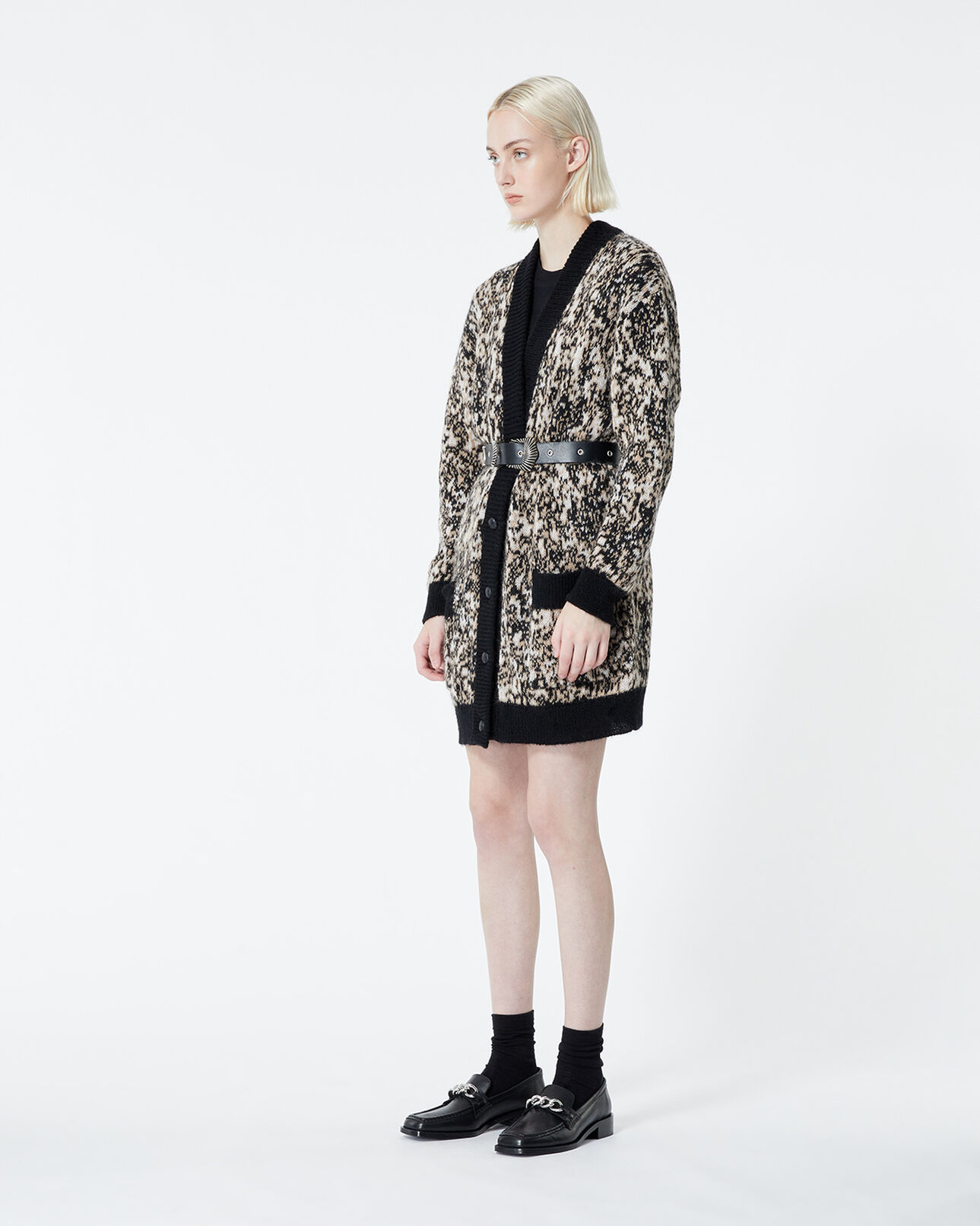 The Kooples DAMEN WHITE + BLACK PRINT strickjacke leopardenprint lang
