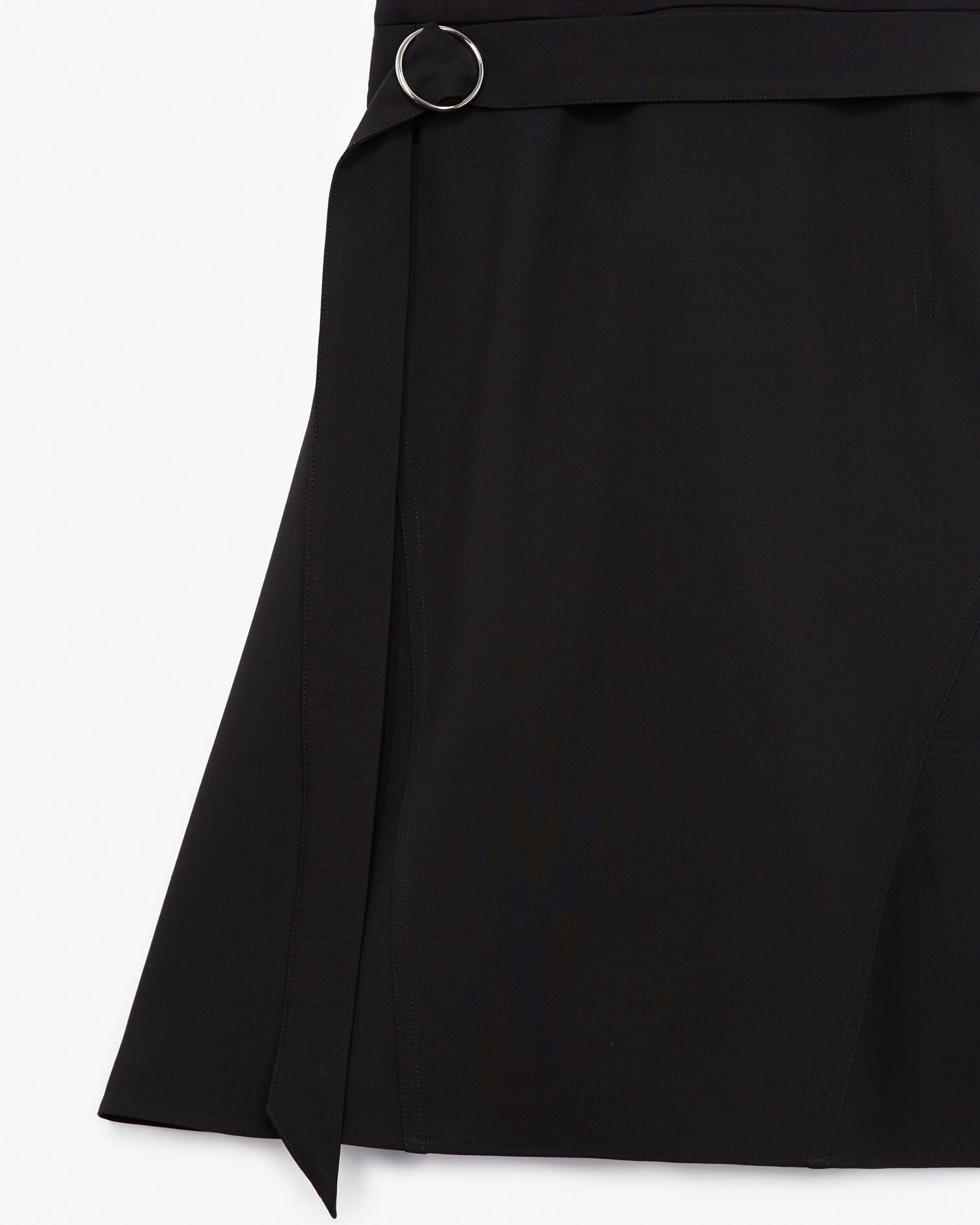 Dual-material black dress with belt, BLACK, hi-res image number null