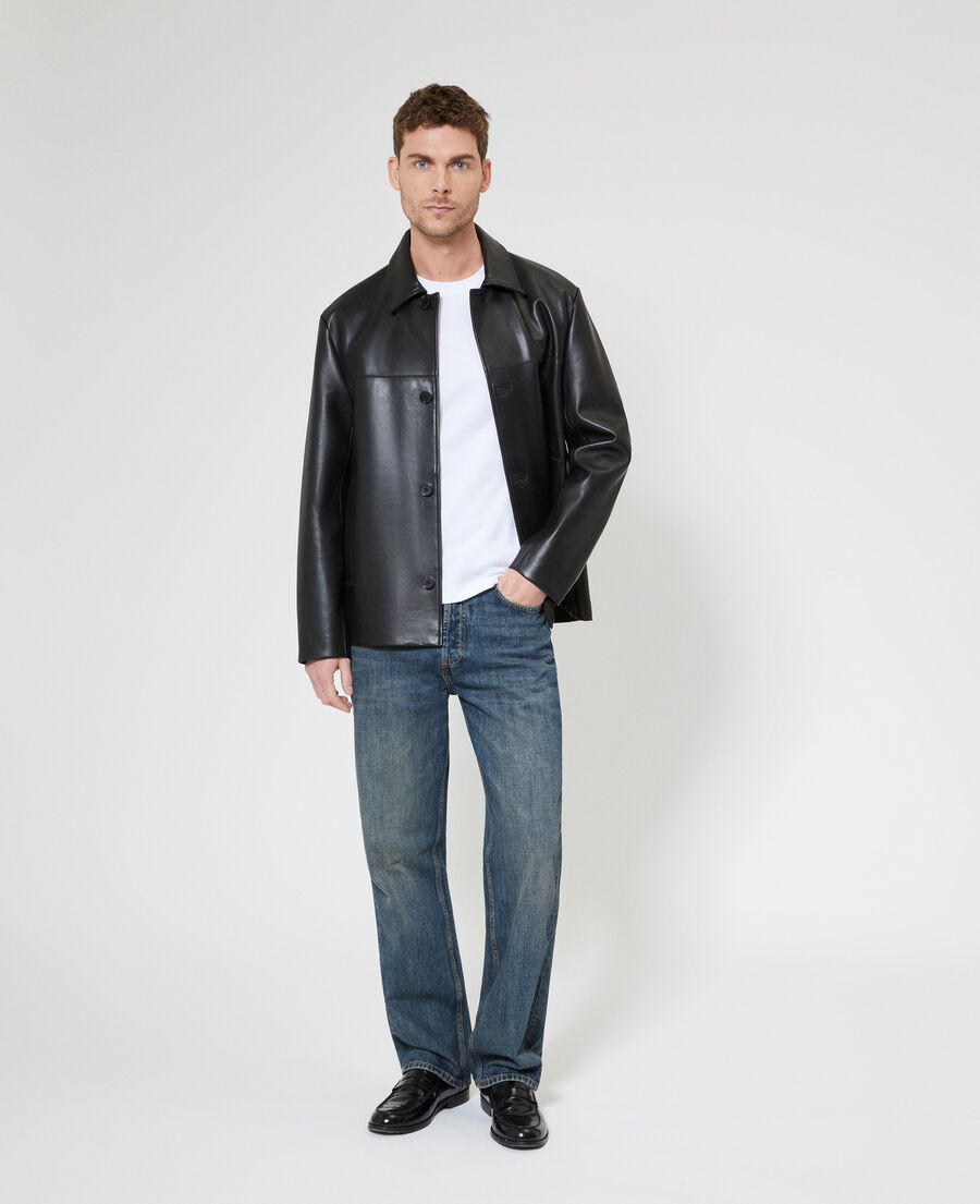 The Kooples H BLACK black leather button-down jacket