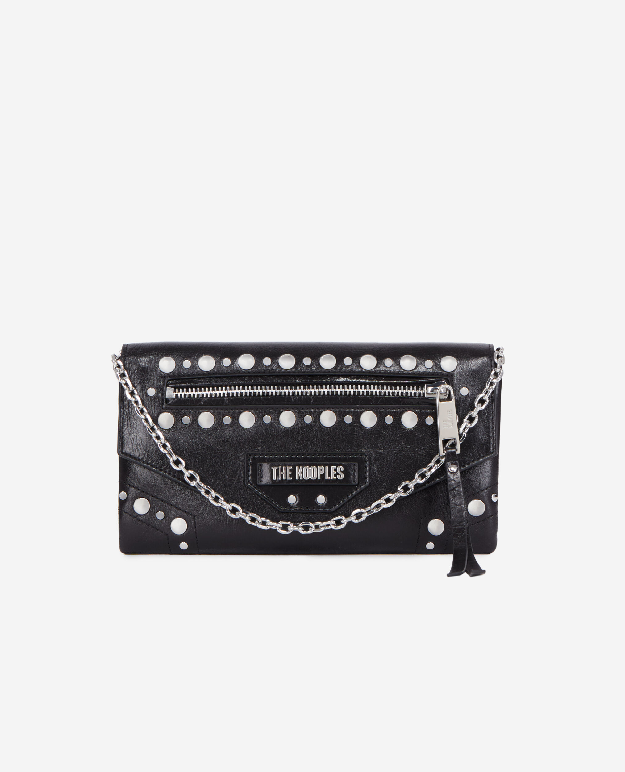 Small Jill black leather pouch with studs and chain