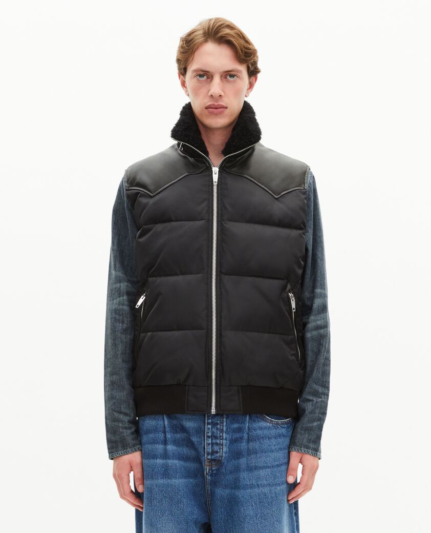 The Kooples HOMME BLACK doudoune sans manches col effet fourrure noire