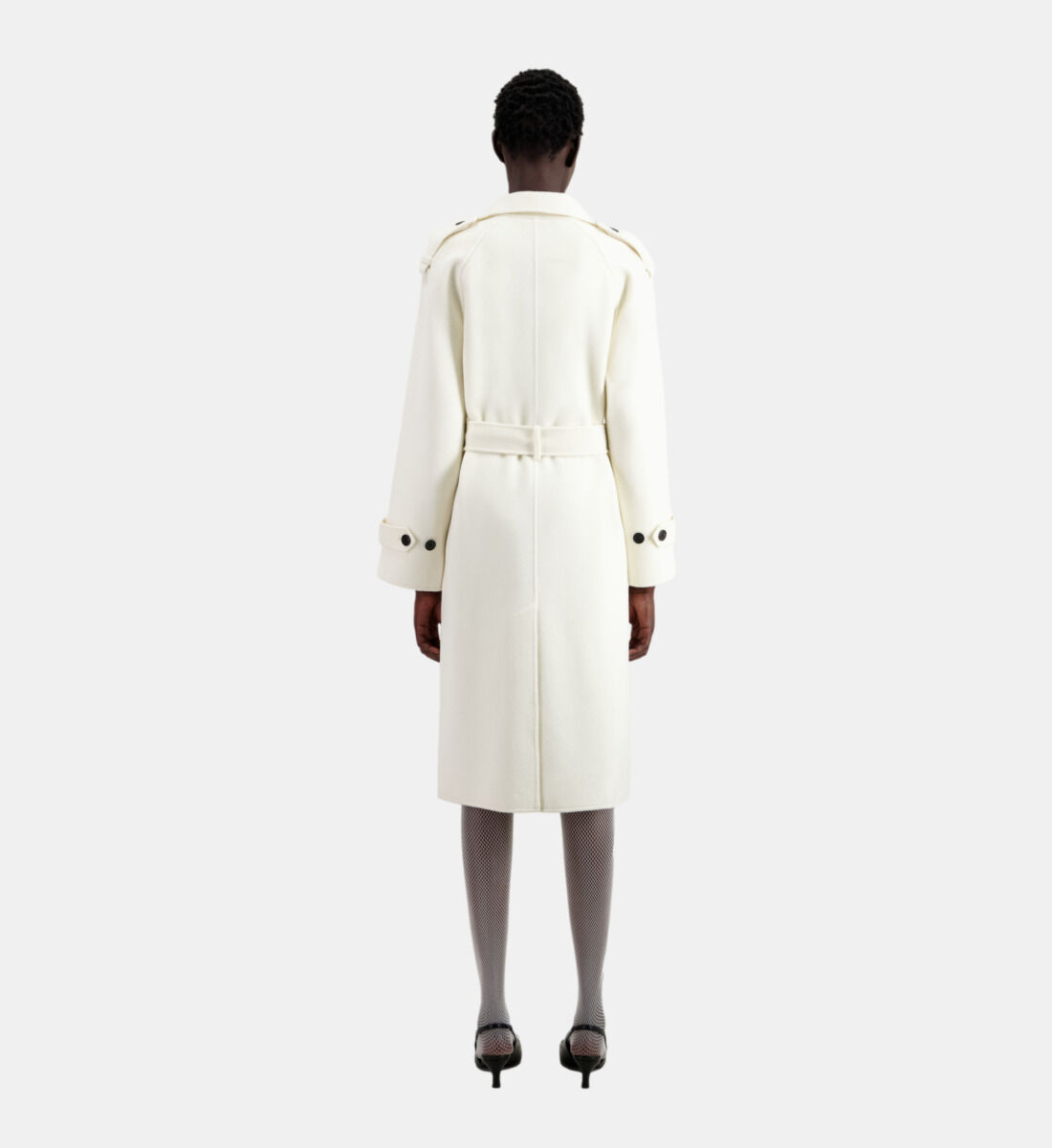 Long ecru wool blend coat The Kooples US