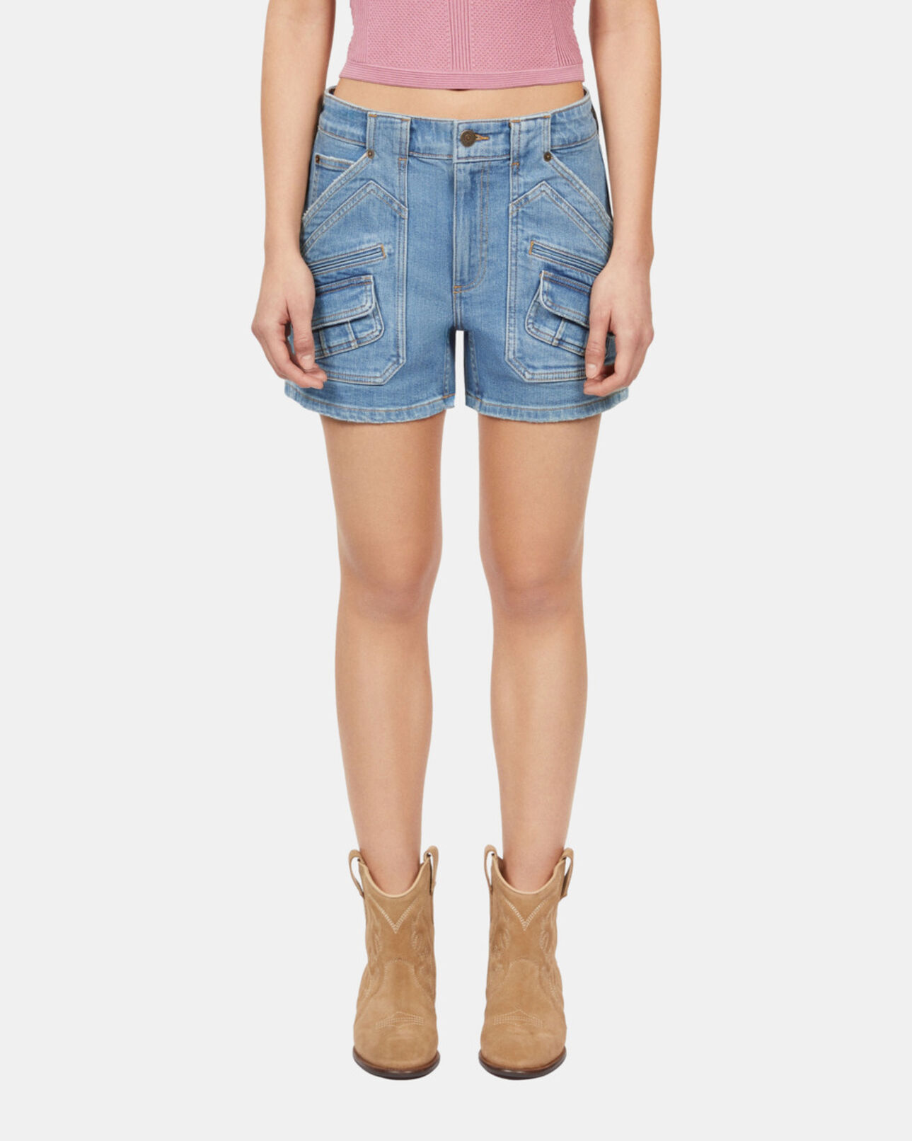 The Kooples WOMEN BLUE light blue denim shorts