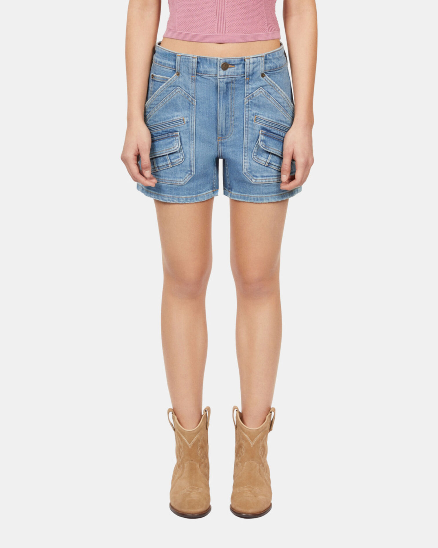Light blue denim shorts, BLUE, hi-res image number null