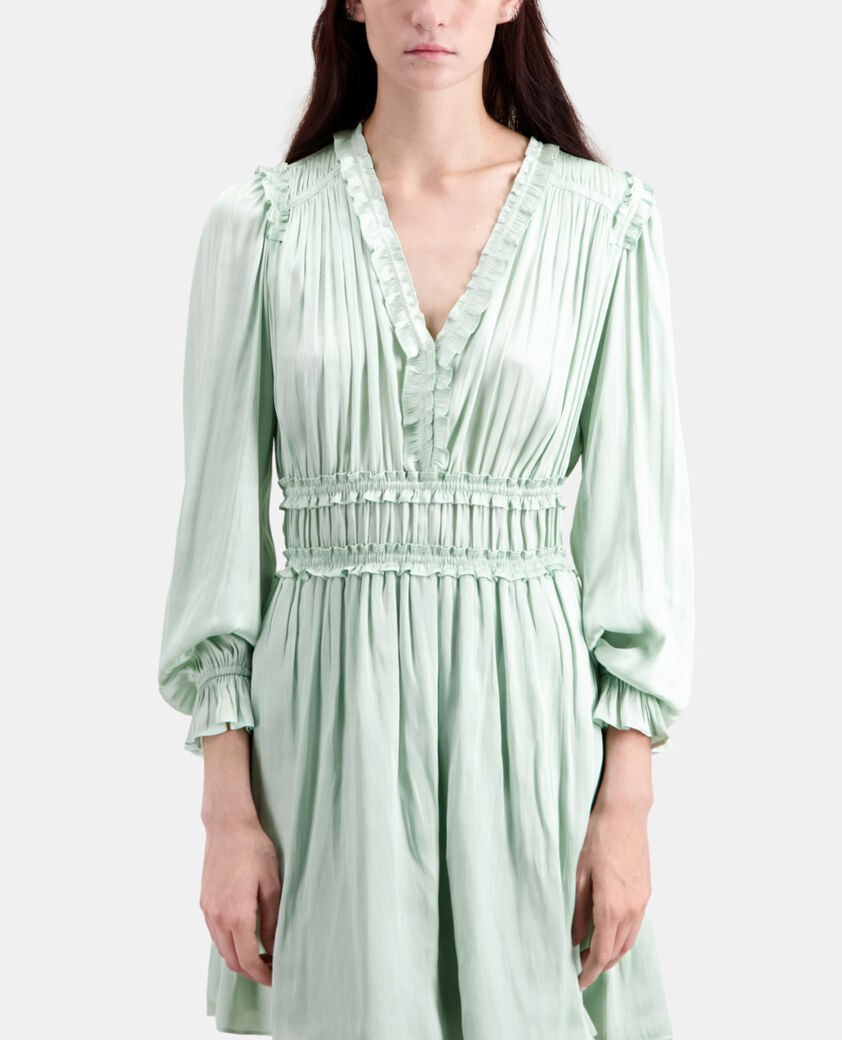 The Kooples WOMEN OCEAN short light green dress with shirring
