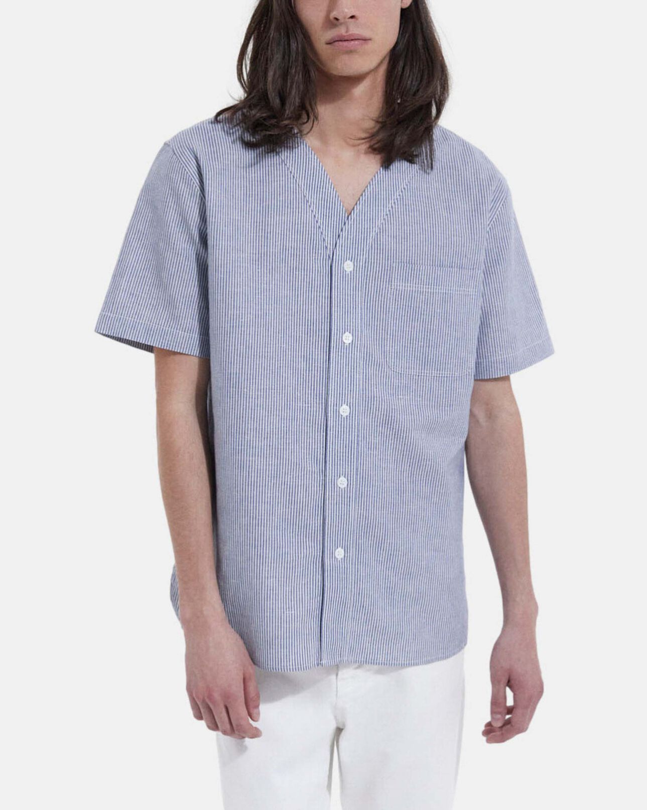 The Kooples HERREN BLUE WHITE hellblaues baumwollhemd mit kurzen ärmeln