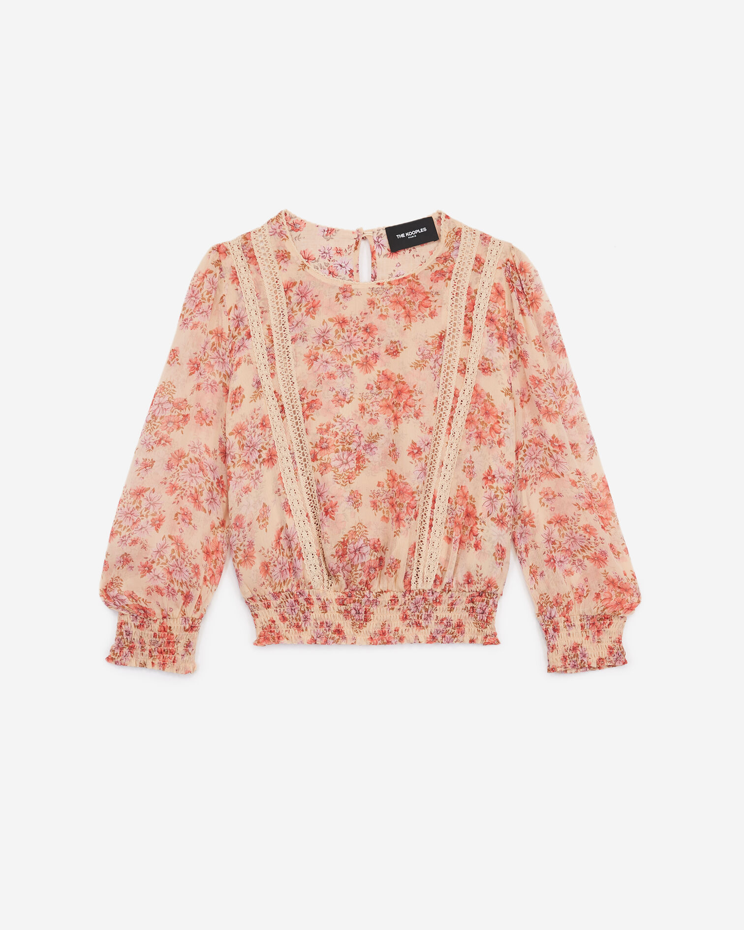 Floral printed pink top with lace detail, LIGHT PINK, hi-res image number null