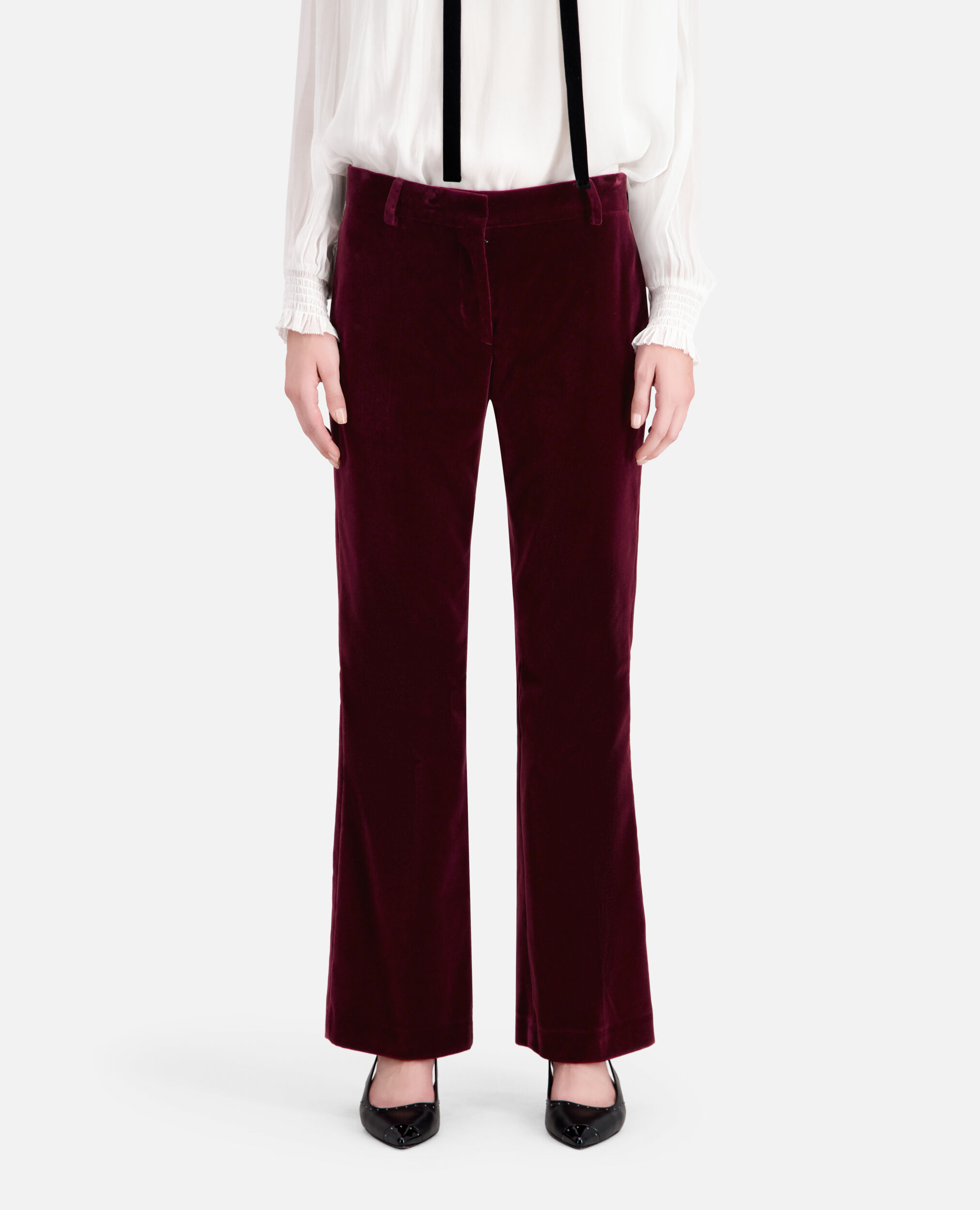 Pantalon tailleur bordeaux en velours, BURGUNDY, hi-res image number null