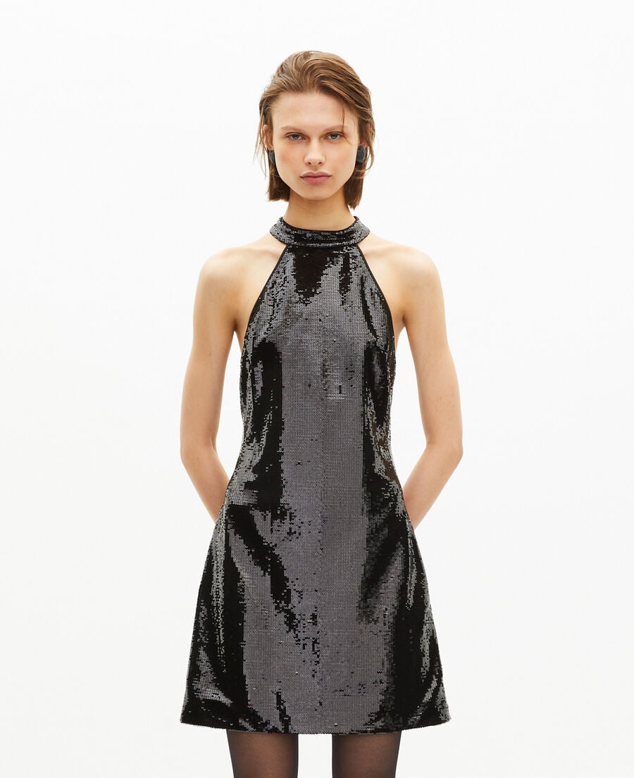 The Kooples FEMME BLACK robe courte en sequins noire