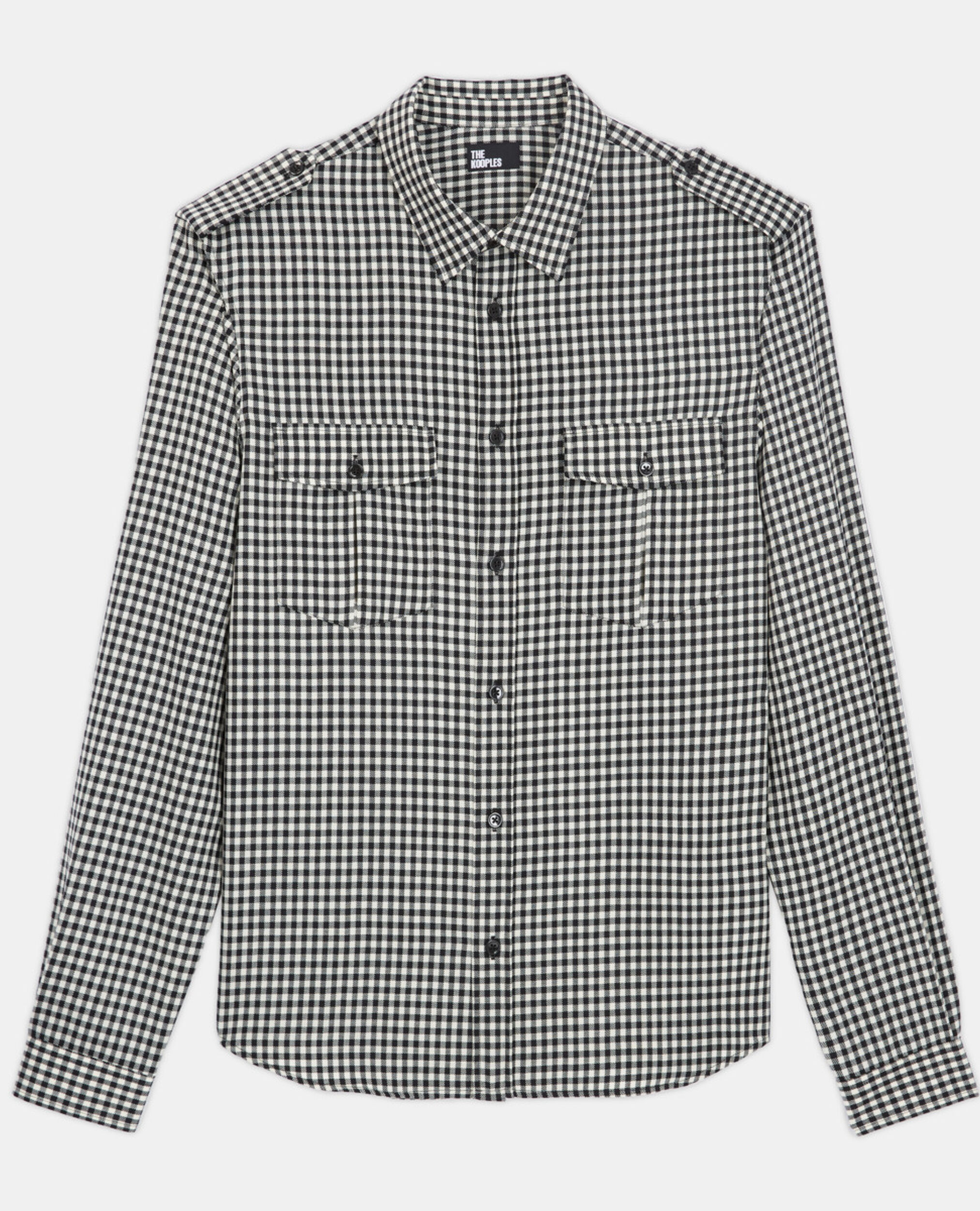 Check wool shirt with classic collar, BLACK WHITE, hi-res image number null