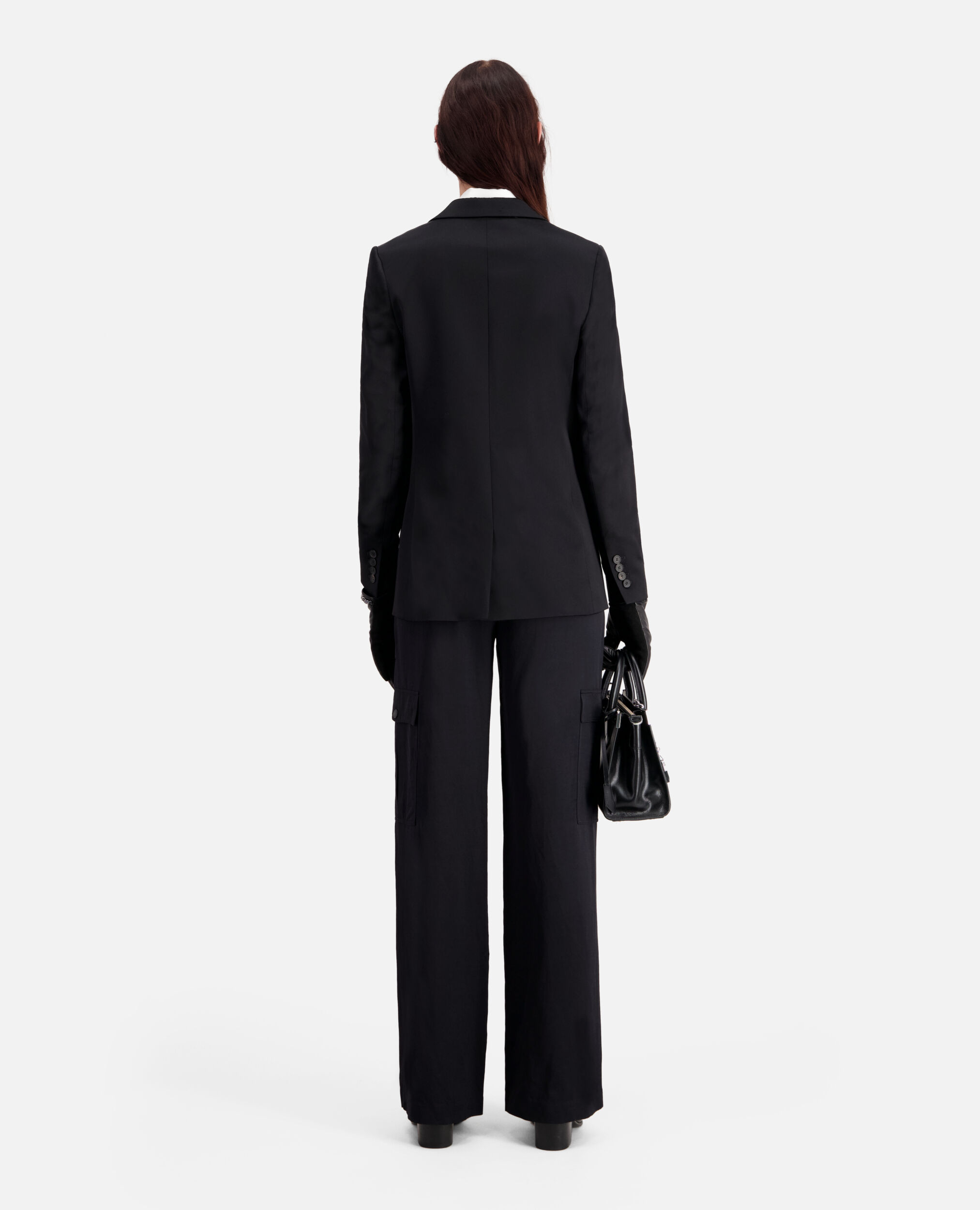 Black satin suit blazer, BLACK, hi-res image number null