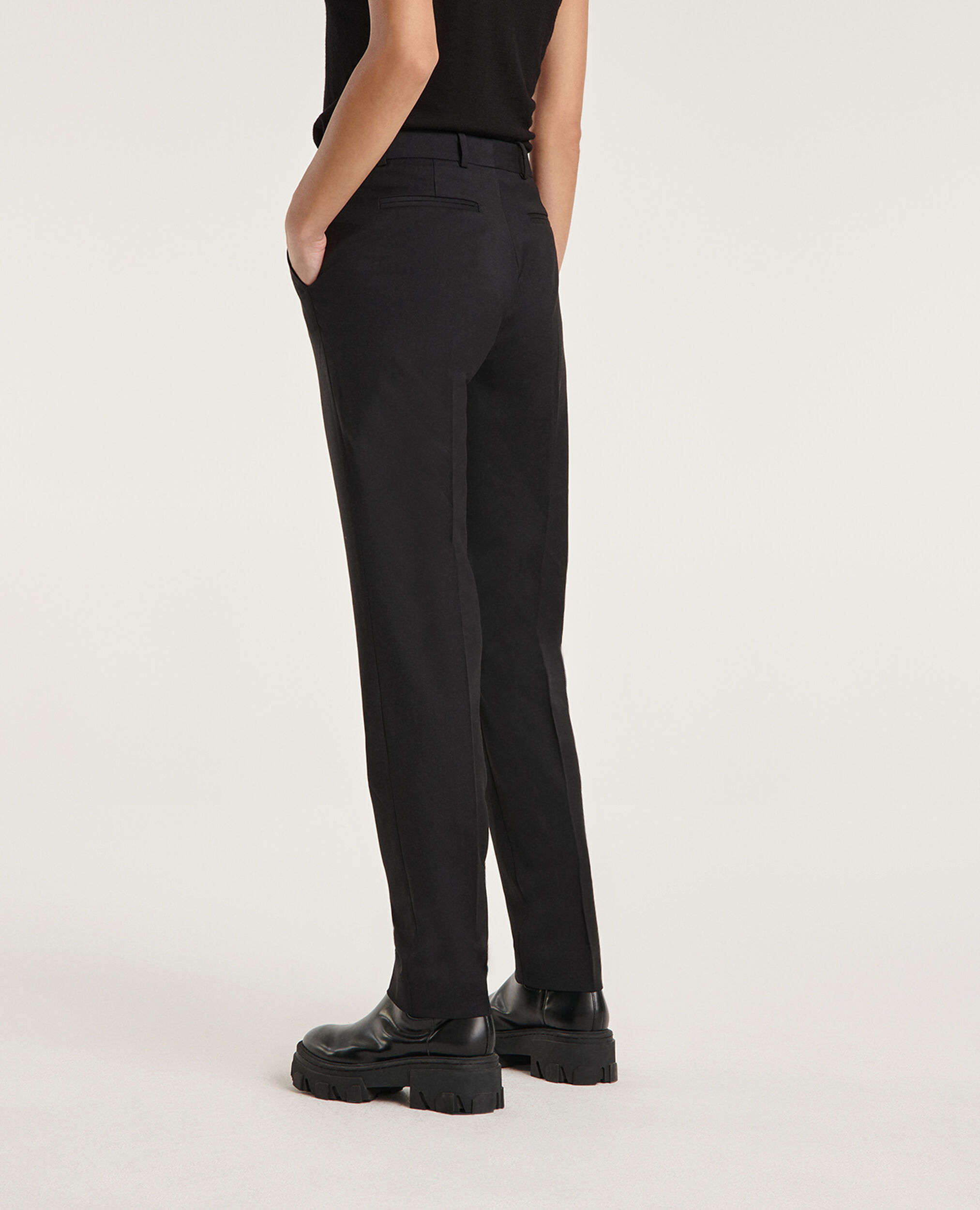 Pantalon fluide noir tailleur laine, BLACK, hi-res image number null