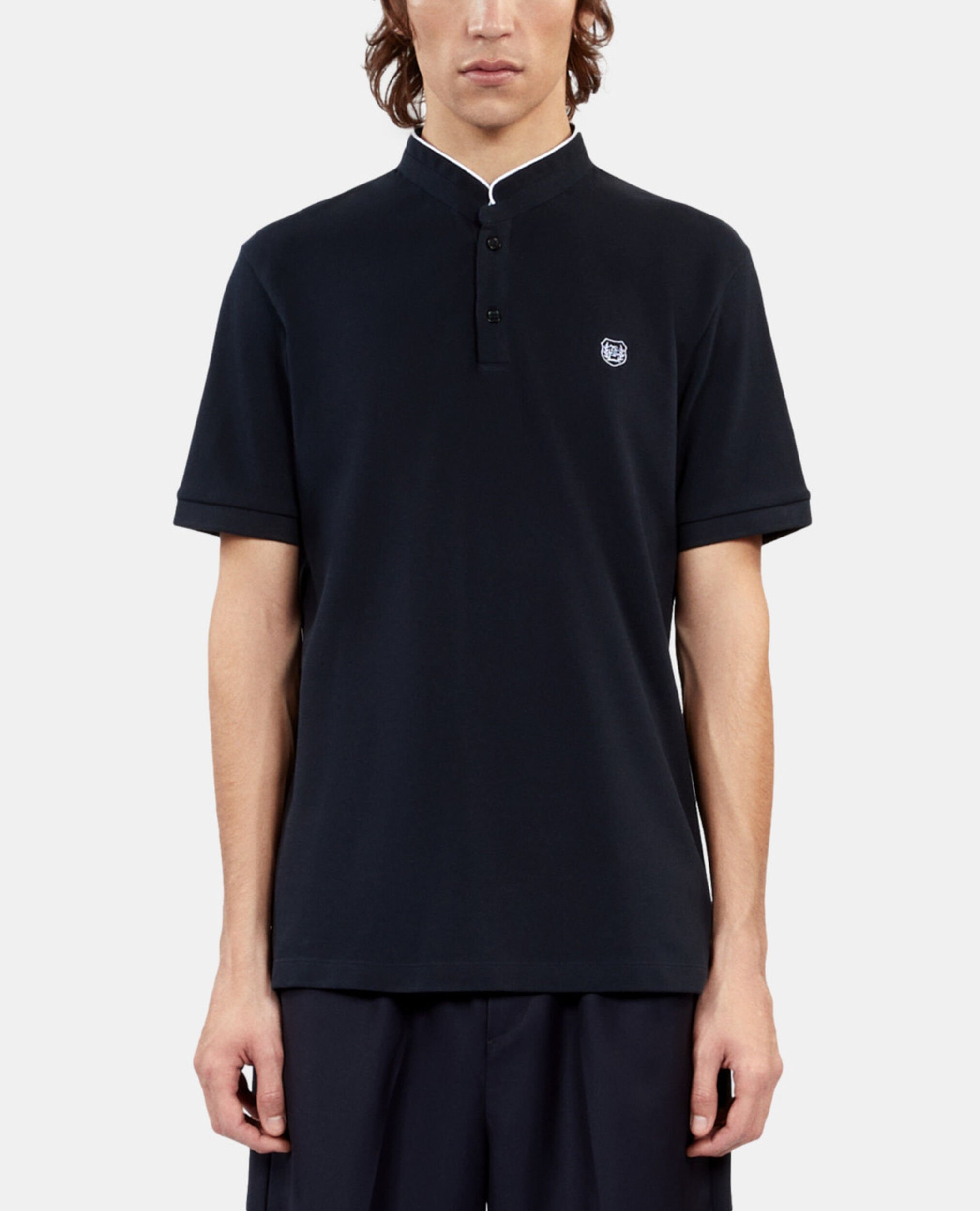 Polo en coton piqué bleu marine, NAVY, hi-res image number null