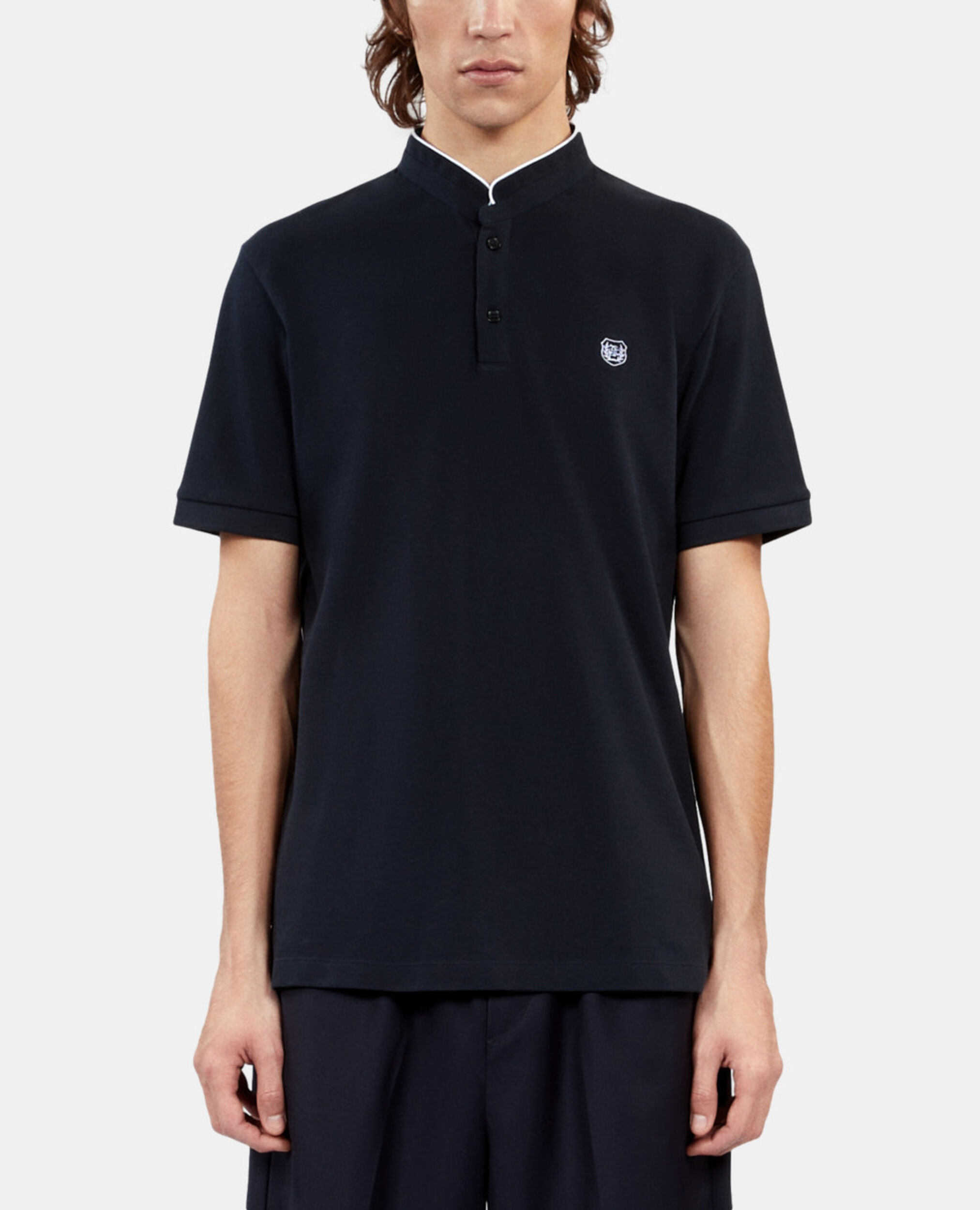 Polo en coton piqué bleu marine, NAVY, hi-res image number null