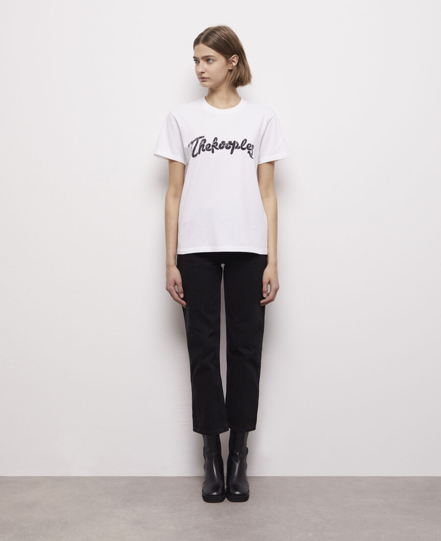 white t-shirt with snake logo print