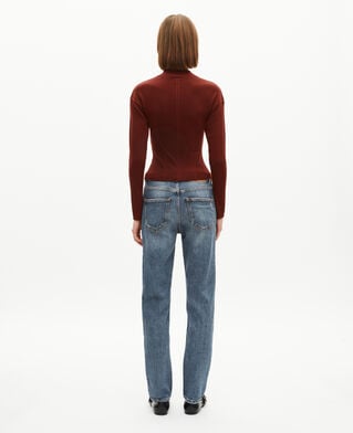 The Kooples DAMEN RED BRIQUE strickjacke mit rei&szlig;verschluss aus bordeauxroter mischwolle