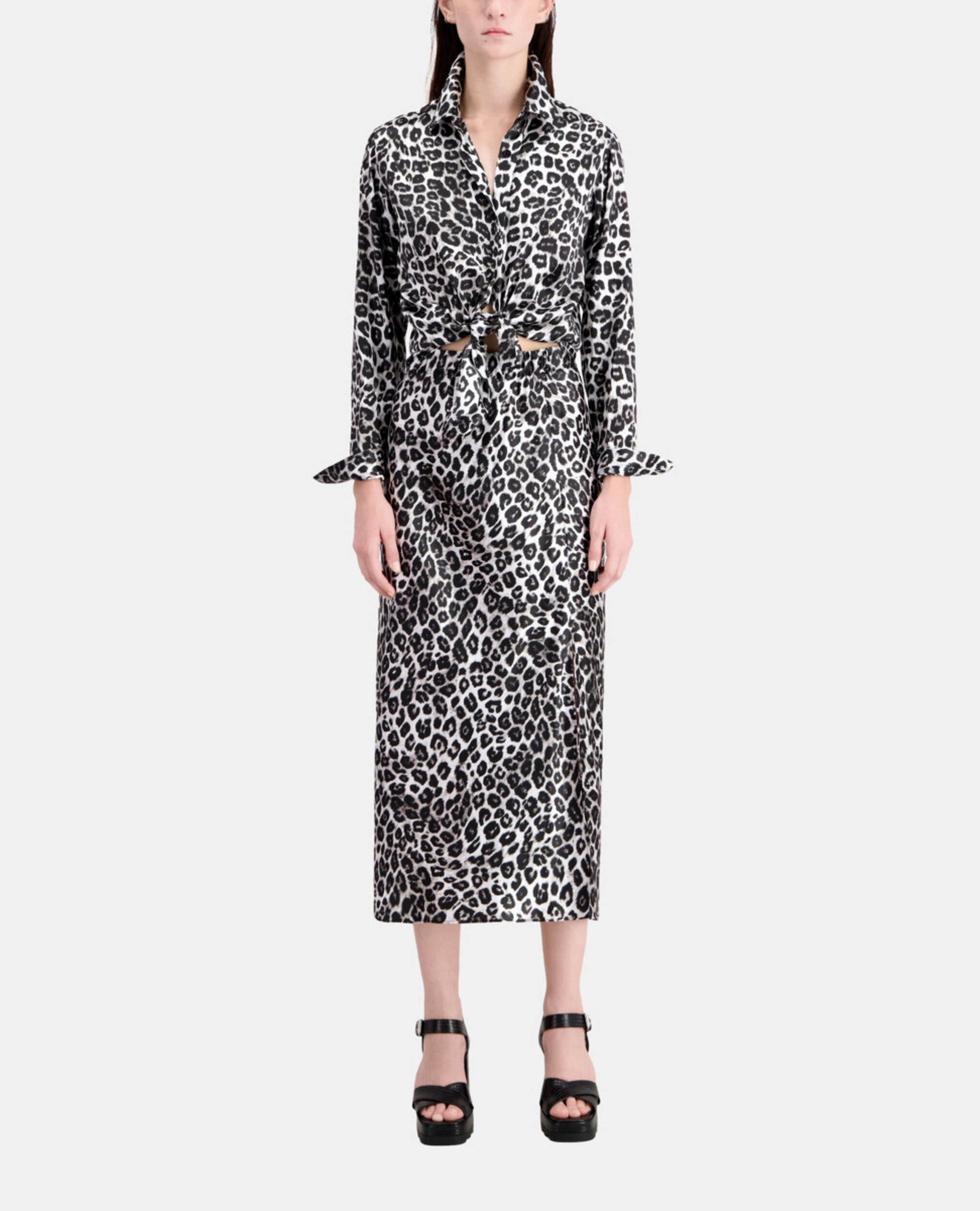 Long printed silk skirt, BLACK WHITE LEOPARD, hi-res image number null