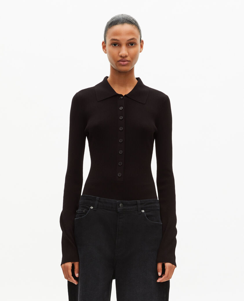 The Kooples FEMME BLACK body en maille côtelée noir