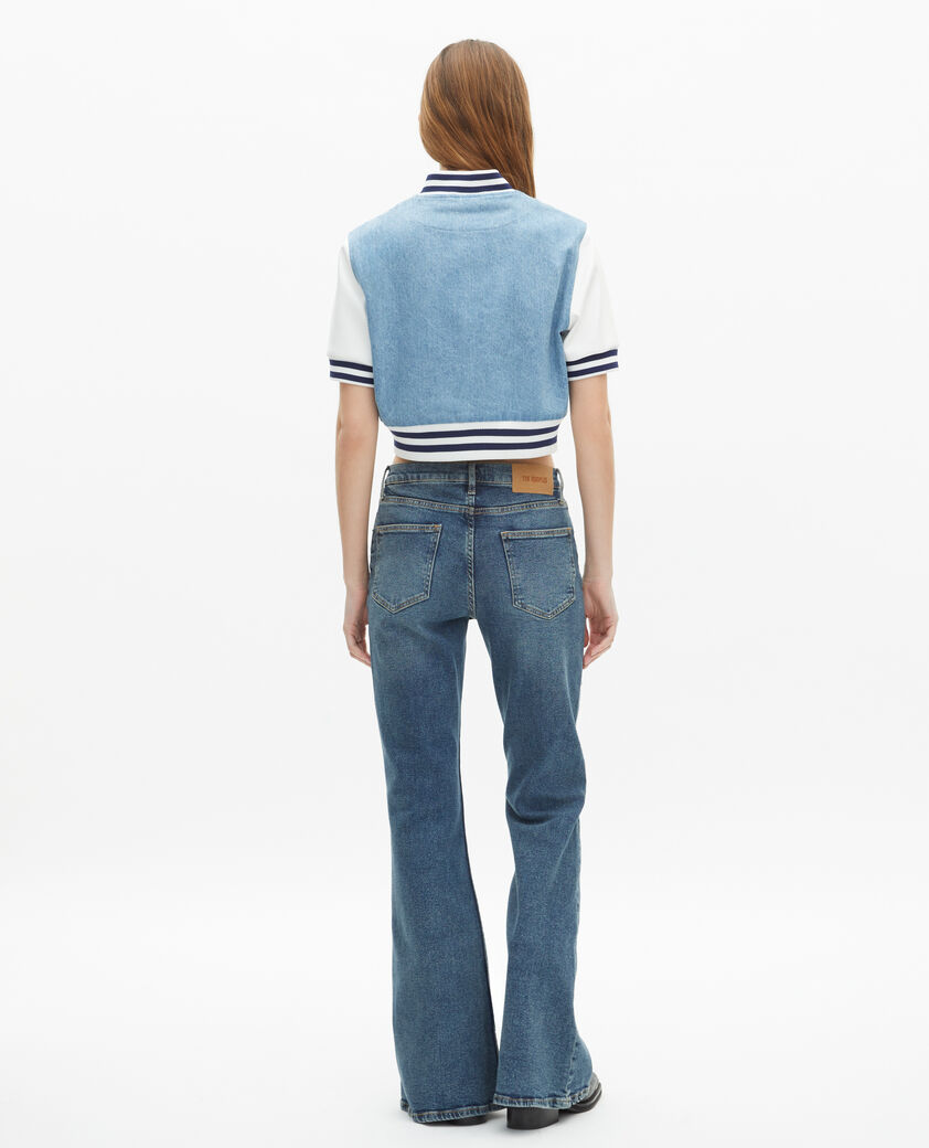 The Kooples DAMEN BLUE WHITE teddyjacke mit kurzen &auml;rmeln aus denim