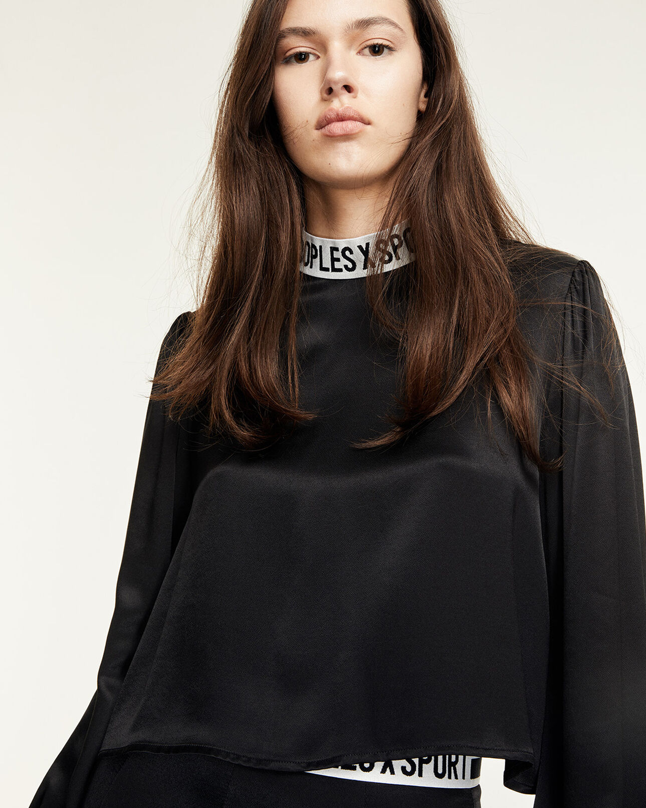 The Kooples FEMME BLACK top fluide noir à bande logo blanche