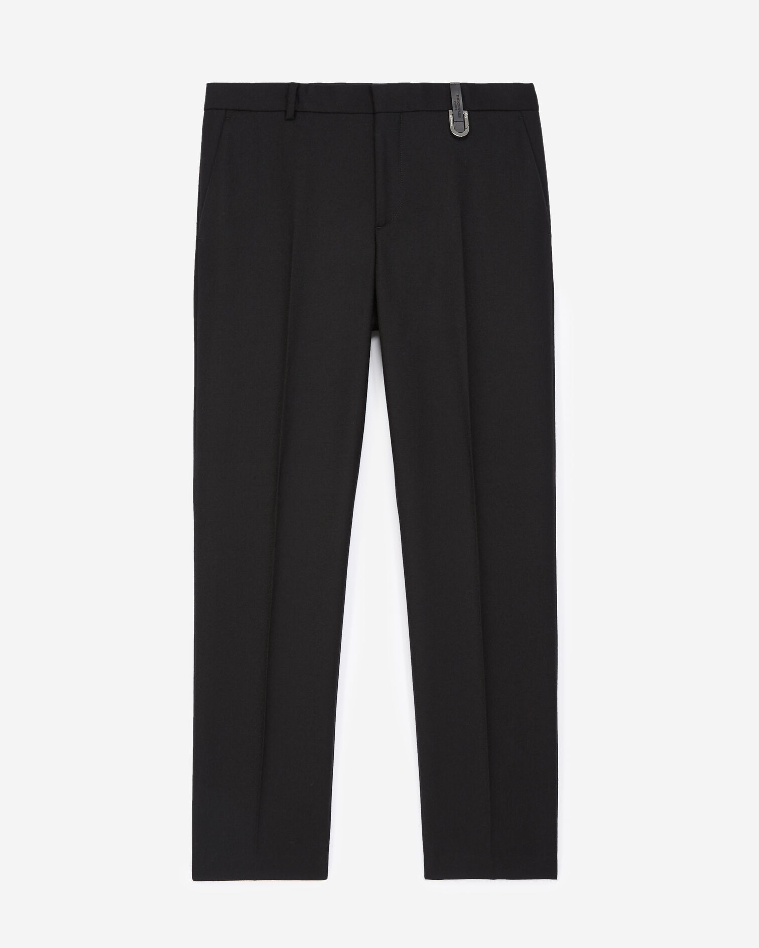 Pantalon laine noir détail cuir, BLACK, hi-res image number null