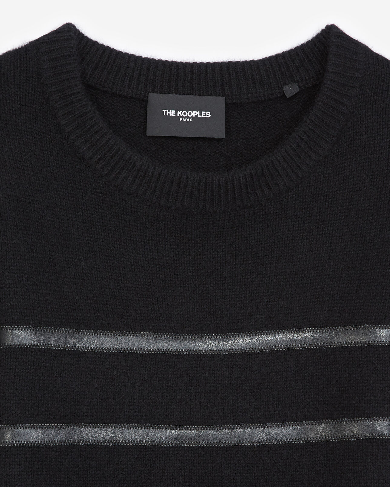The Kooples DAMEN BLACK schwarzer pullover im marinestil mit leder