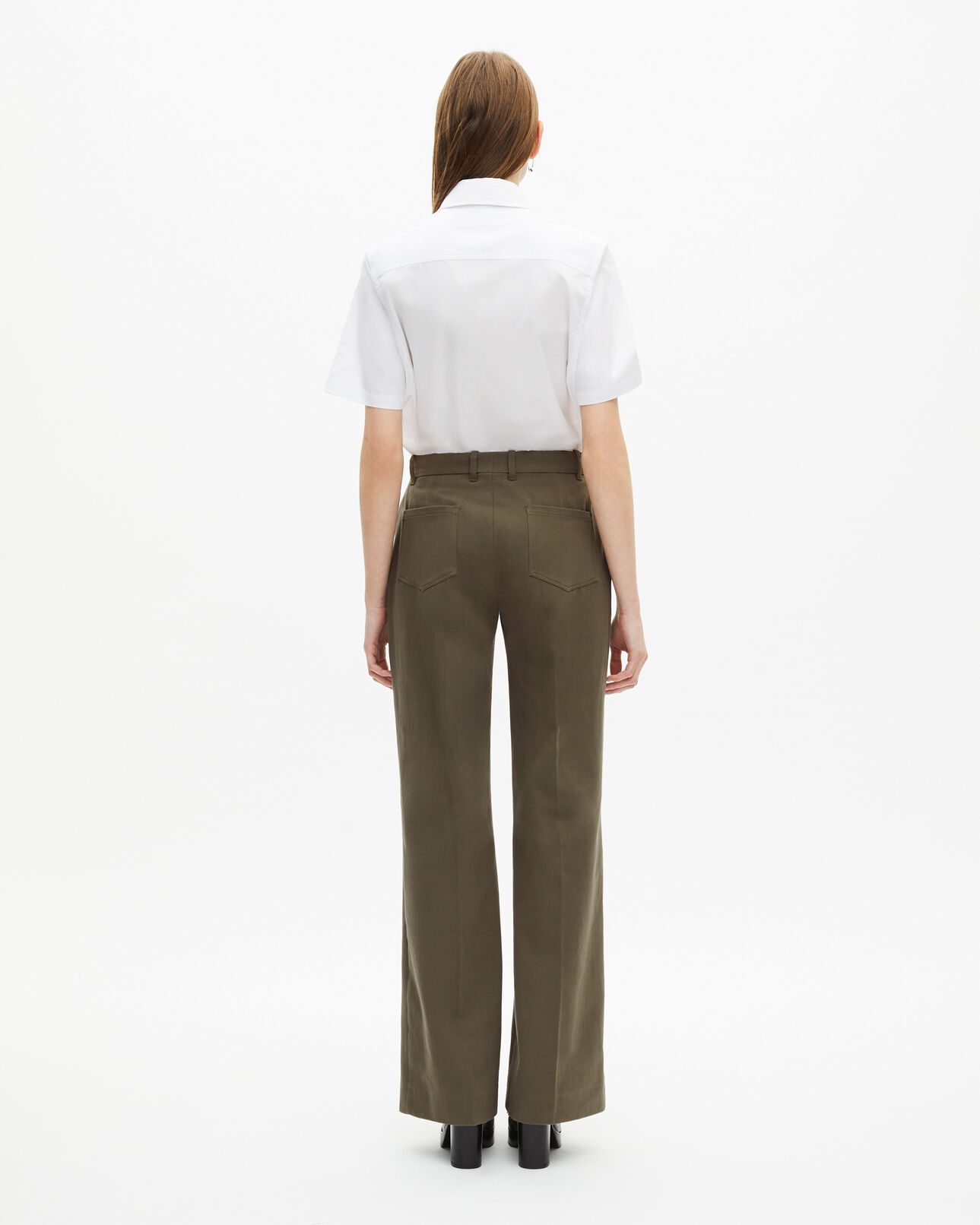 The Kooples WOMEN KAKI khaki cotton wide leg pants
