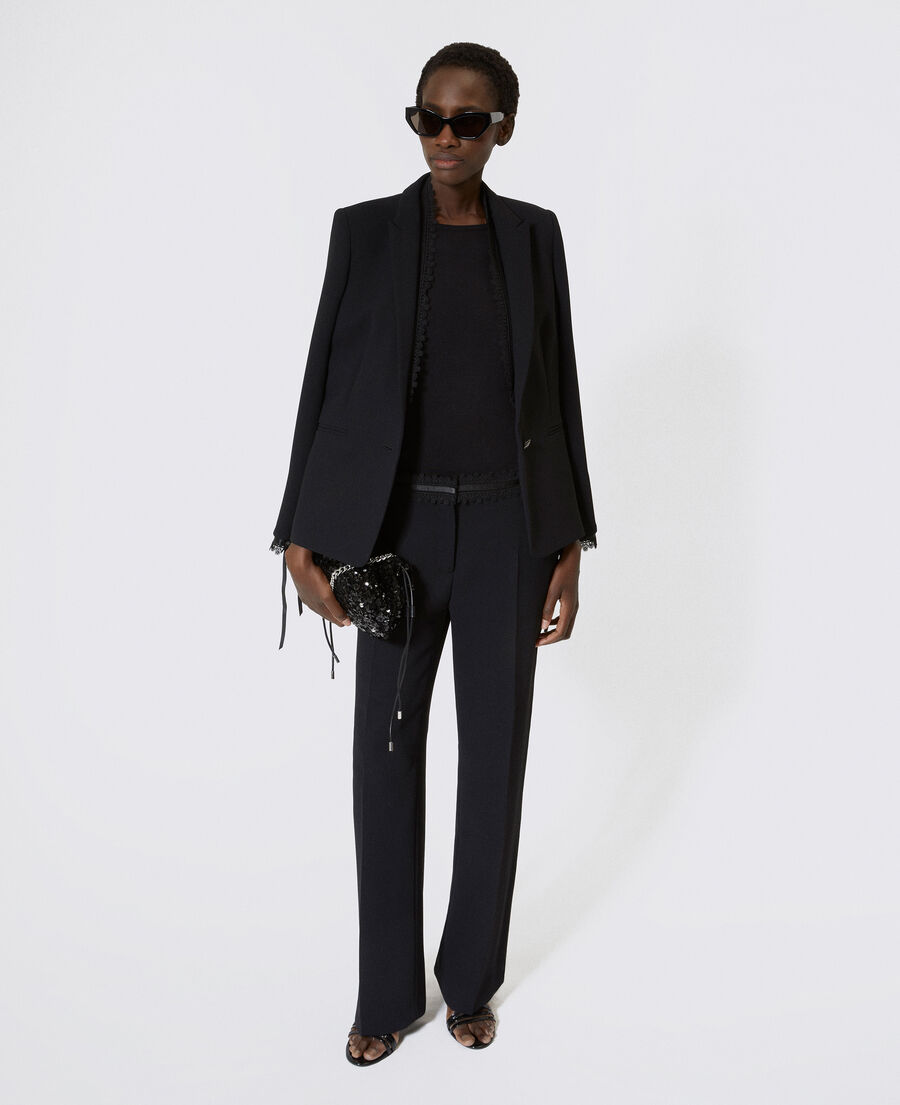 The Kooples MUJER BLACK traje de chaqueta con banda de encaje negro