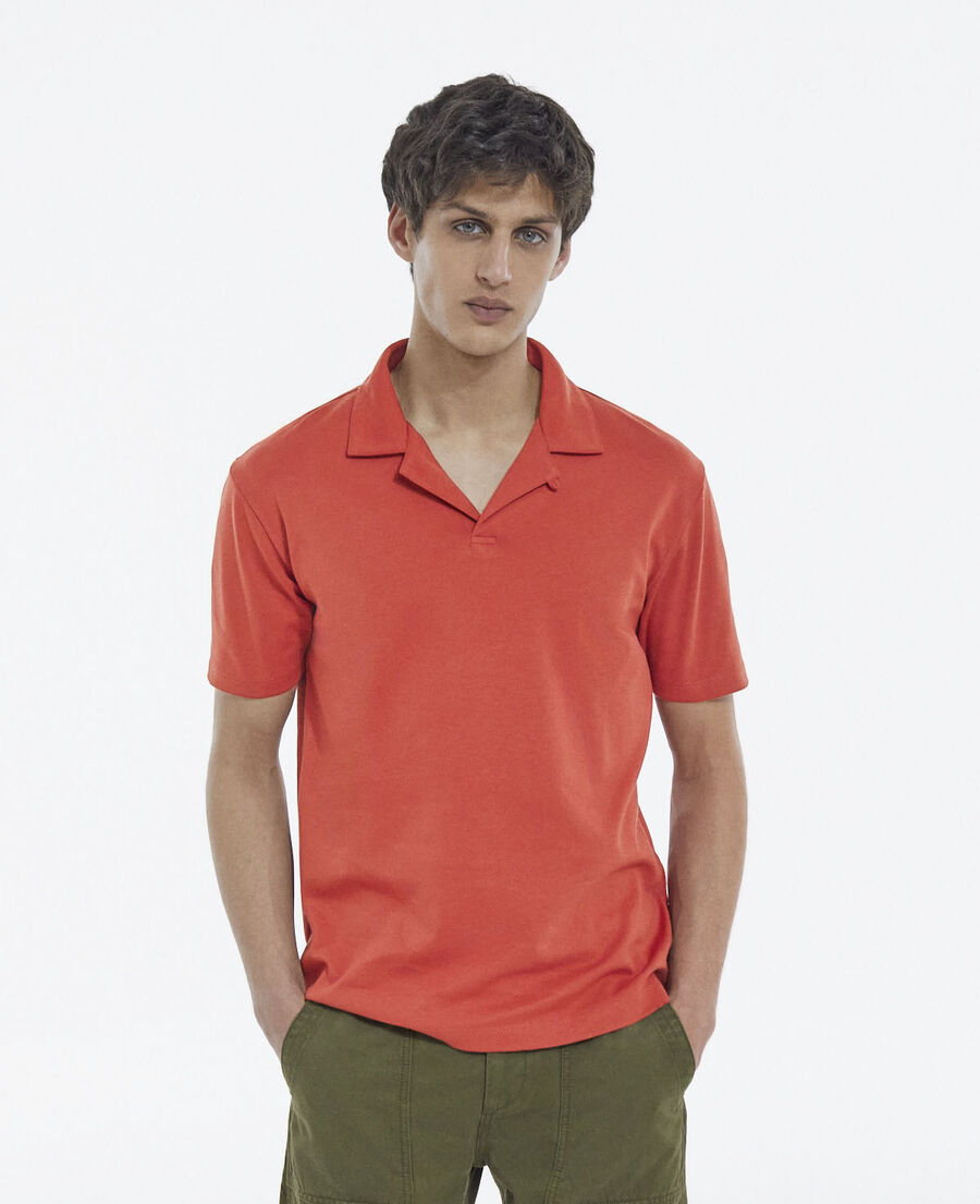 dark red cotton polo shirt with cuban collar