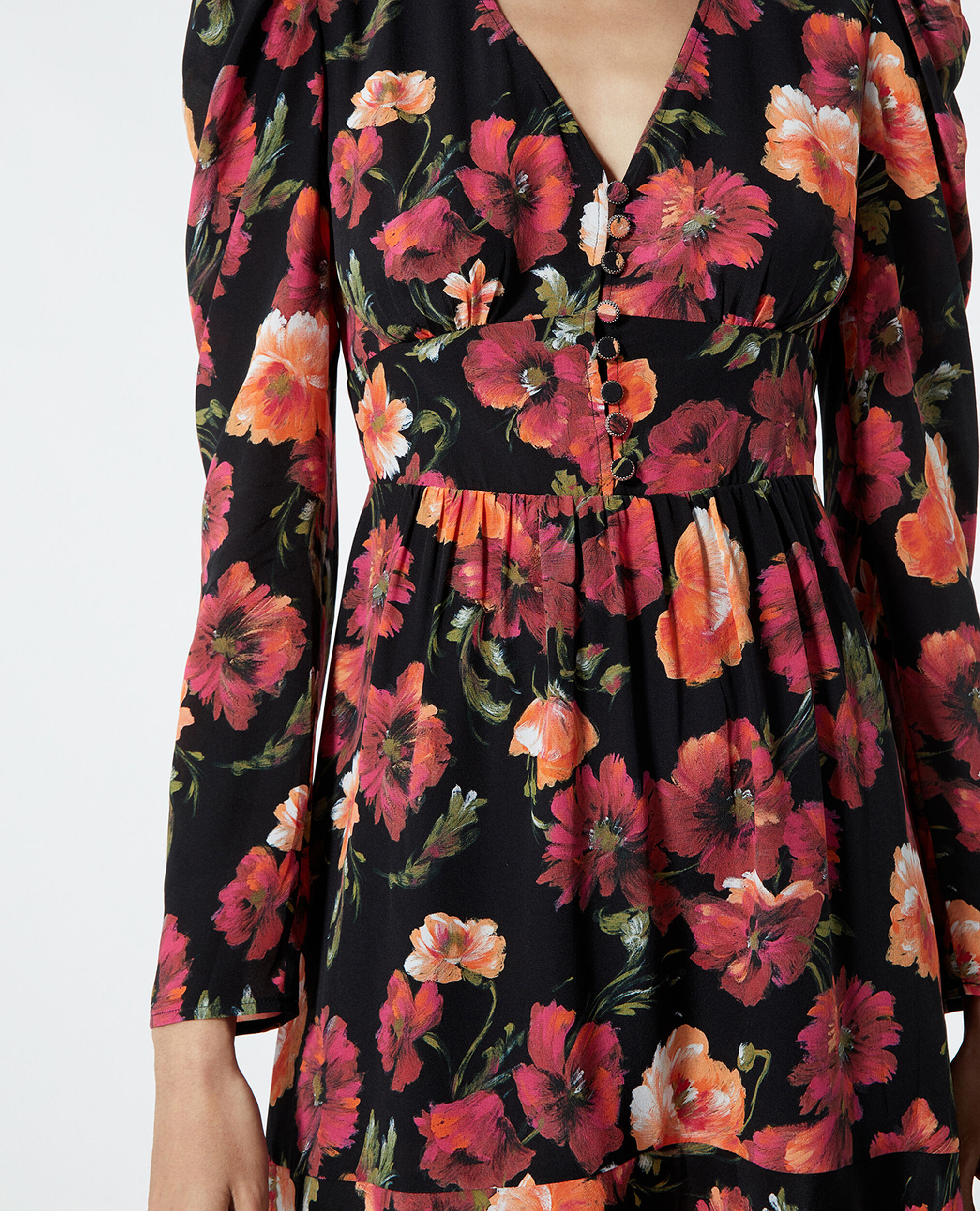 Short floral printed silk dress, MULTICOLOR, hi-res image number null