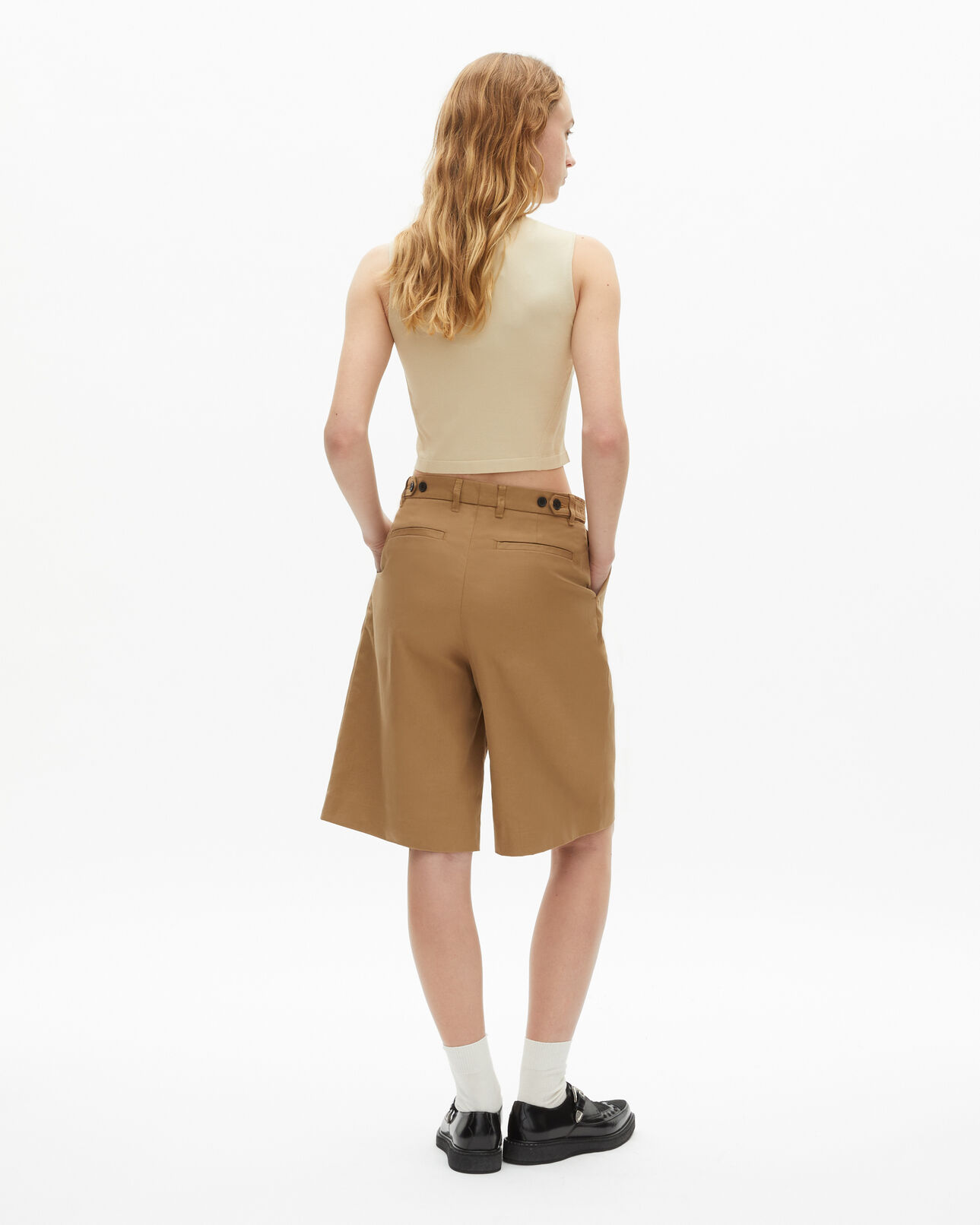 The Kooples DAMEN BROWN bermuda-shorts aus baumwolle und leinen in camel
