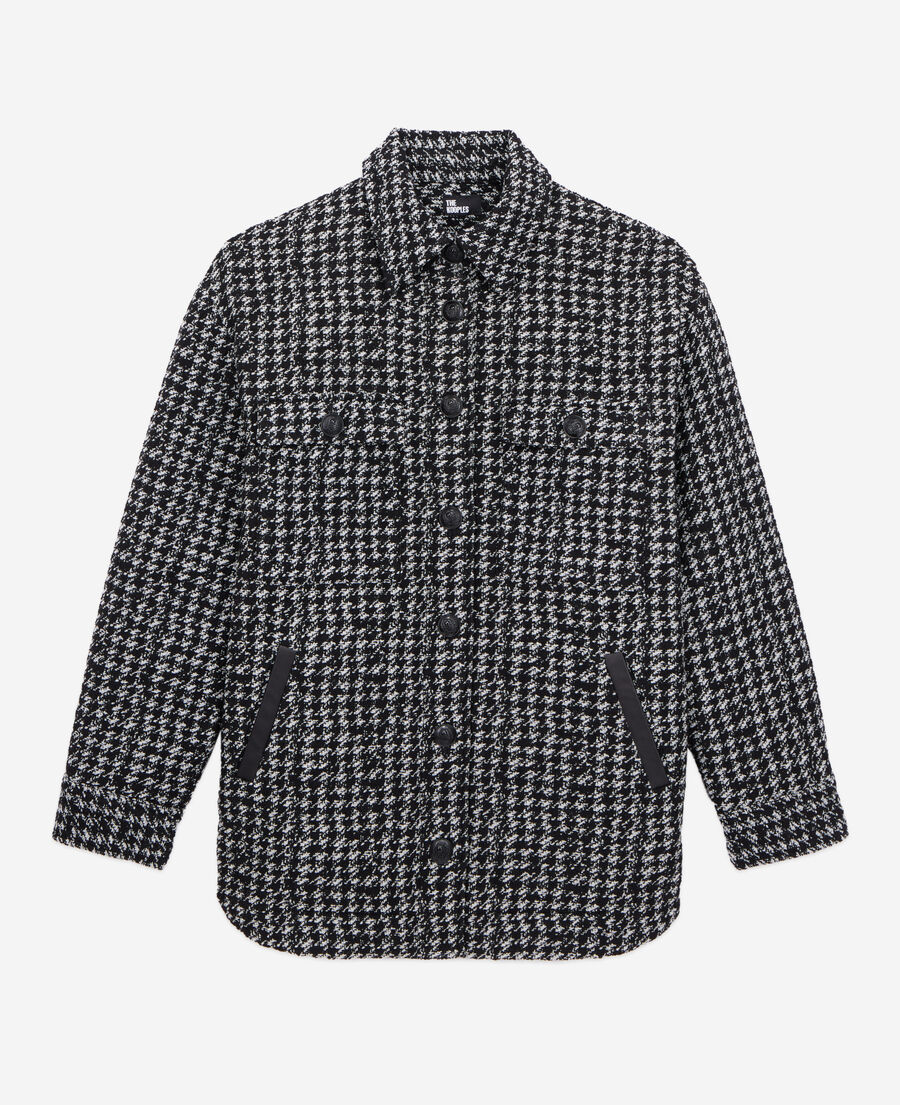 The Kooples DAMEN BLACK WHITE schwarze hemdjacke aus tweed