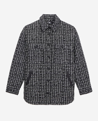 The Kooples DAMEN BLACK WHITE schwarze hemdjacke aus tweed